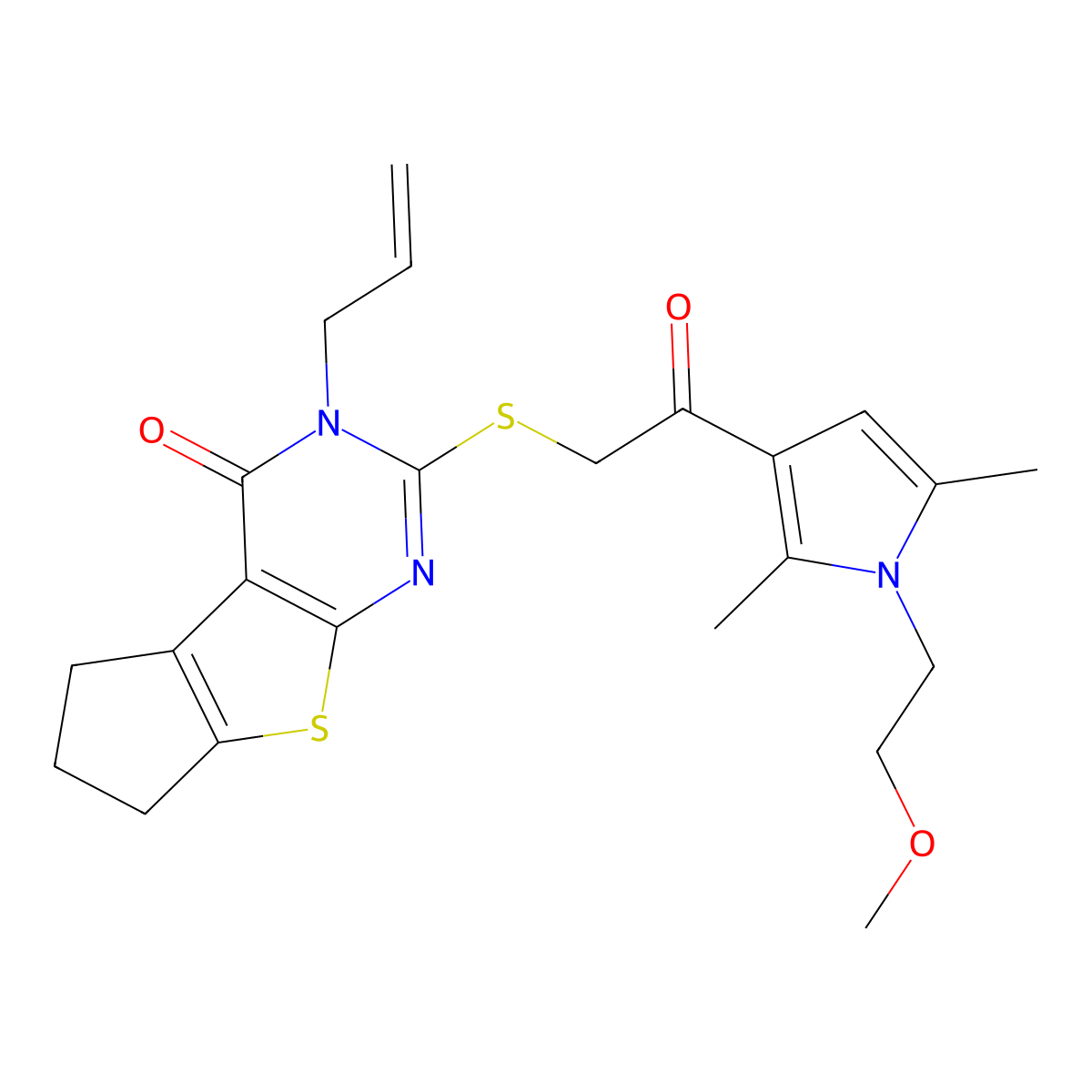 10-({2-[1-(2-methoxyethyl)-2,5-dimethyl-1H-pyrrol-3-yl]-2-oxoethyl}sulfanyl)-11-(prop-2-en-1-yl)-7-thia-9,11-diazatricyclo[6.4.0.0^{2,6}]dodeca-1(8),2(6),9-trien-12-one molecular structure, CAS 496022-39-0