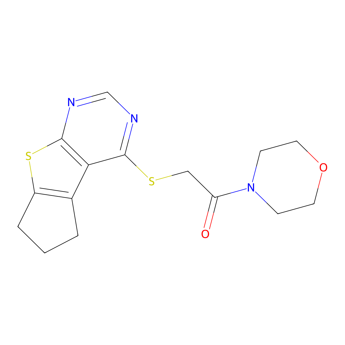 2-(2,3-Dihydro-1H-8-thia-5,7-diaza-cyclopenta[a]inden-4-ylsulfanyl)-1-morpholin-4-yl-ethanone molecular structure, CAS 496022-45-8