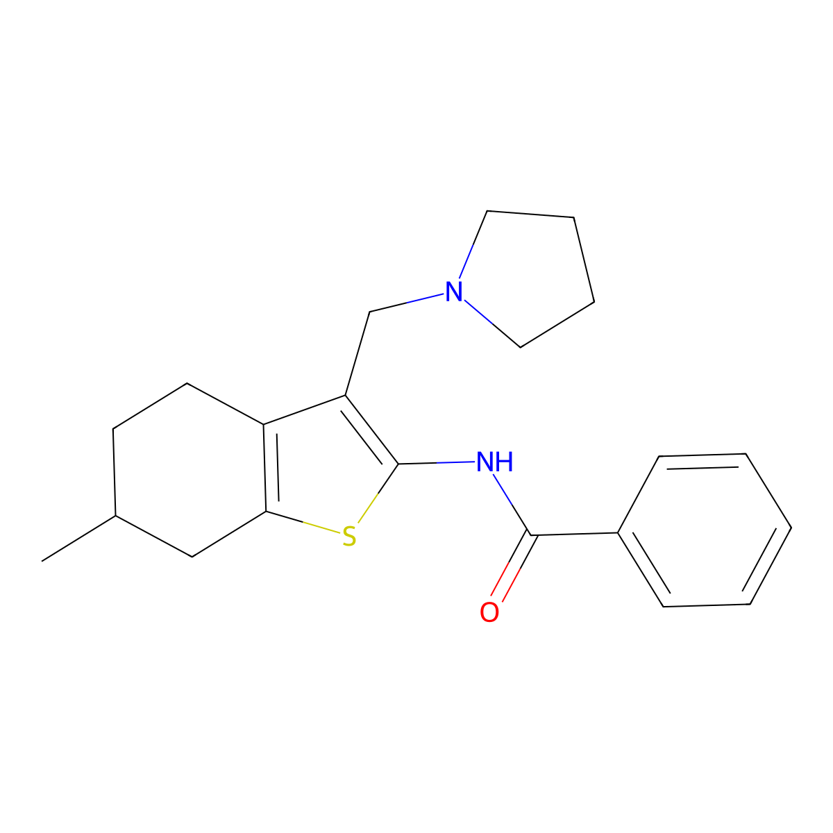 N-[6-methyl-3-(pyrrolidin-1-ylmethyl)-4,5,6,7-tetrahydro-1-benzothiophen-2-yl]benzamide molecular structure, CAS 496022-48-1