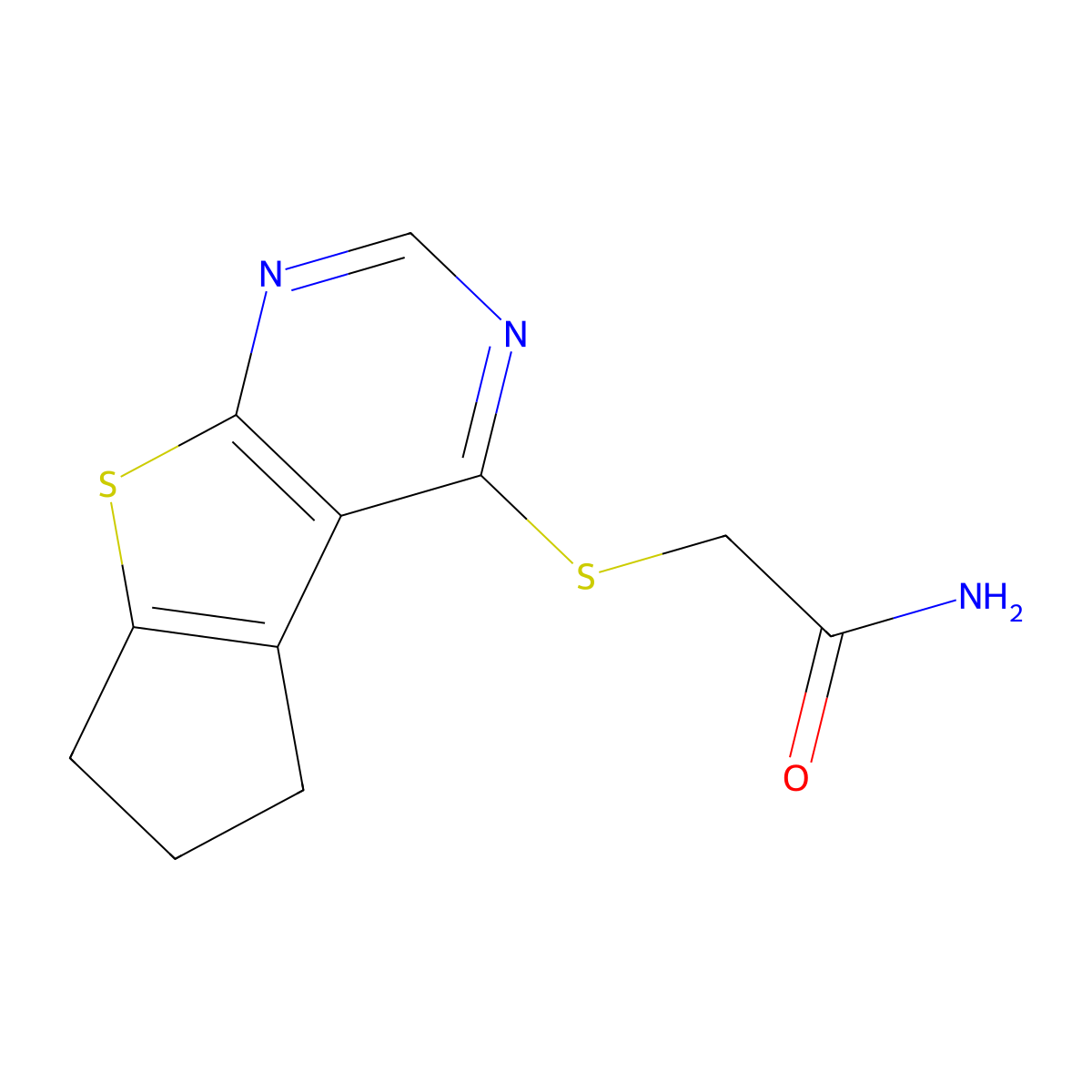 2-{7-Thia-9,11-diazatricyclo[6.4.0.0^{2,6}]dodeca-1(12),2(6),8,10-tetraen-12-ylsulfanyl}acetamide molecular structure, CAS 496022-53-8