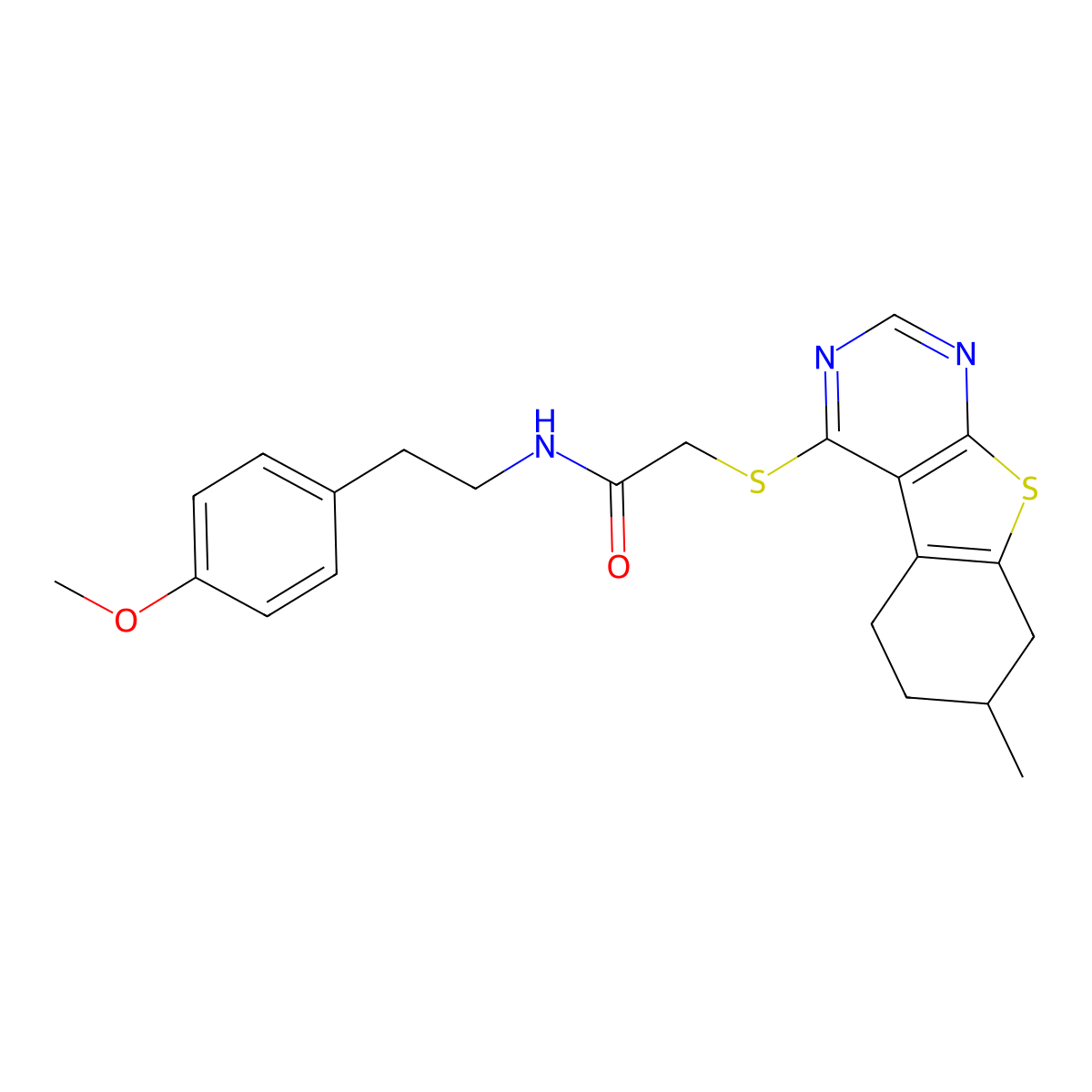 N-[2-(4-methoxyphenyl)ethyl]-2-[(7-methyl-5,6,7,8-tetrahydro[1]benzothieno[2,3-d]pyrimidin-4-yl)sulfanyl]acetamide molecular structure, CAS 496022-63-0