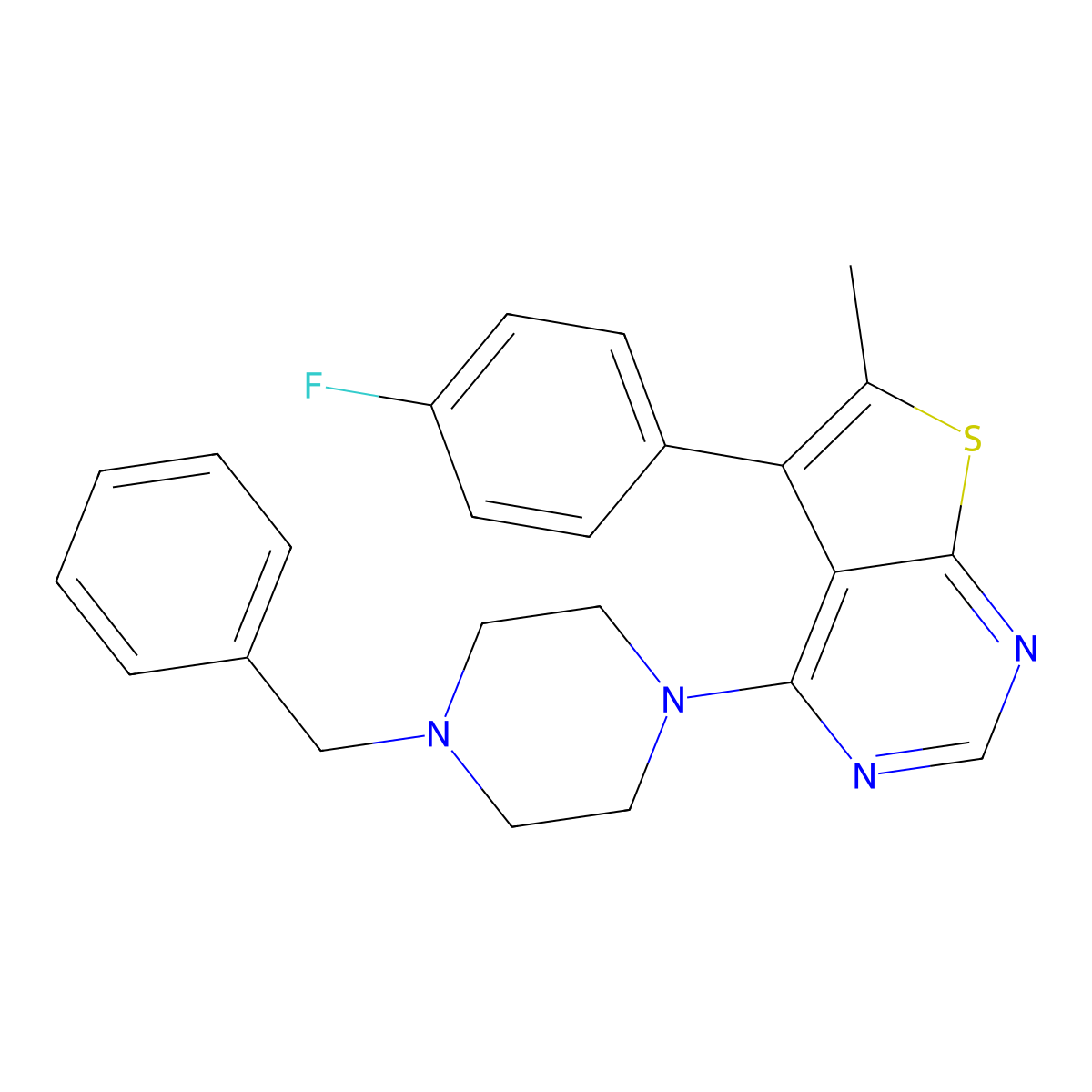 4-(4-Benzylpiperazin-1-yl)-5-(4-fluorophenyl)-6-methylthieno[2,3-d]pyrimidine molecular structure, CAS 496022-81-2