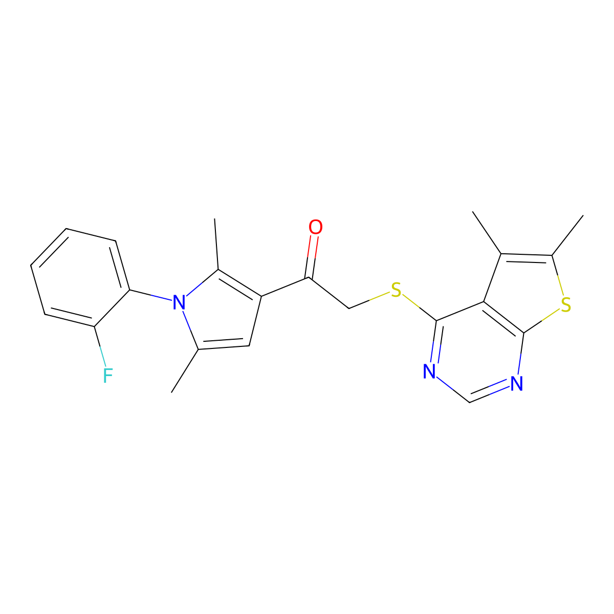 2-[(5,6-dimethylthieno[2,3-d]pyrimidin-4-yl)sulfanyl]-1-[1-(2-fluorophenyl)-2,5-dimethyl-1H-pyrrol-3-yl]ethanone molecular structure, CAS 496022-86-7