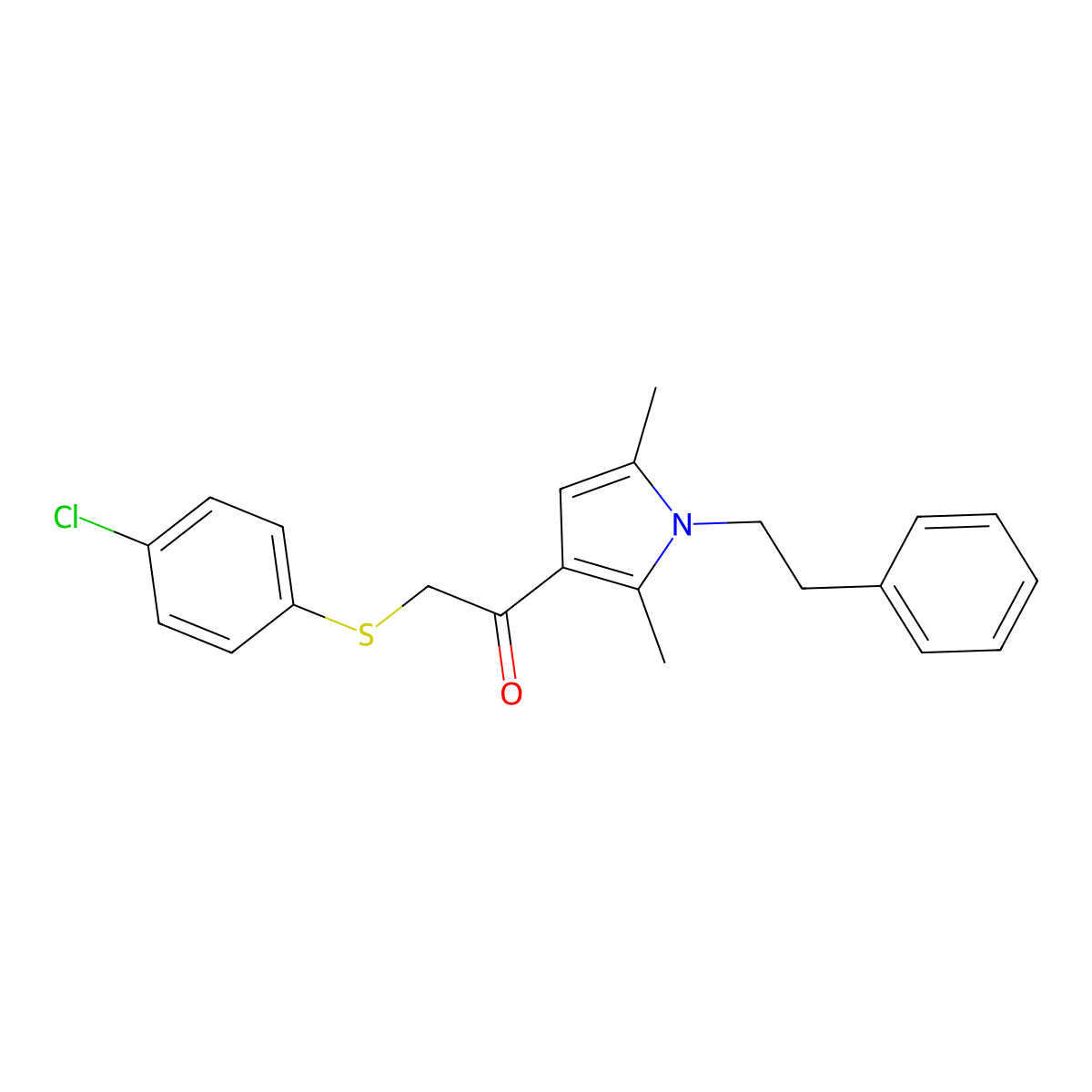 2-[(4-chlorophenyl)sulfanyl]-1-[2,5-dimethyl-1-(2-phenylethyl)-1H-pyrrol-3-yl]ethanone molecular structure, CAS 496022-96-9