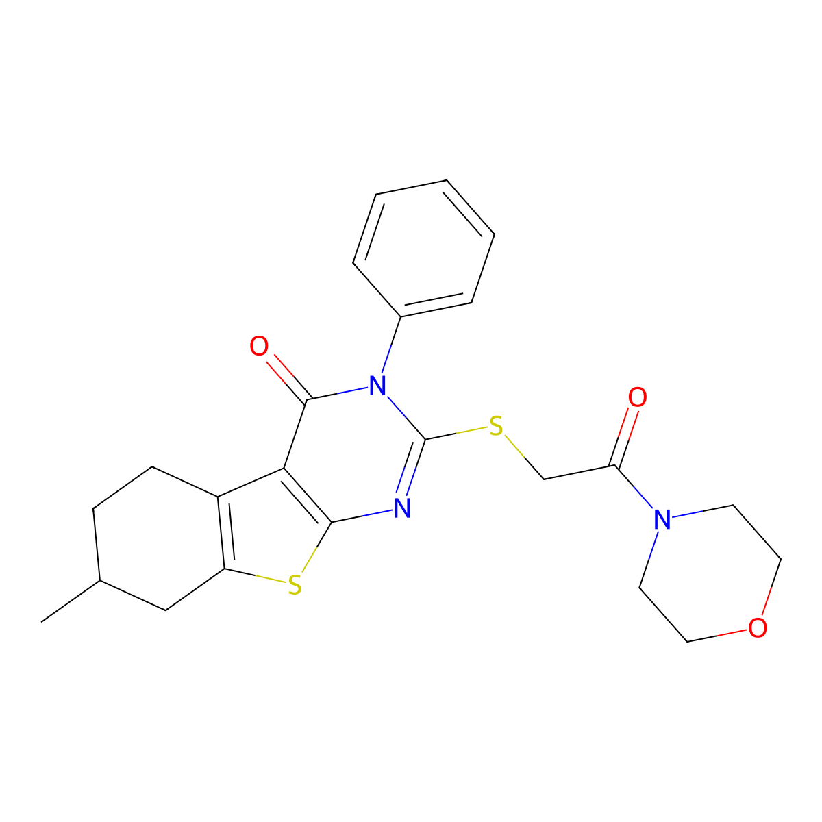 7-Methyl-2-(2-morpholin-4-yl-2-oxoethyl)sulfanyl-3-phenyl-5,6,7,8-tetrahydro-[1]benzothiolo[2,3-d]pyrimidin-4-one molecular structure, CAS 496023-09-7