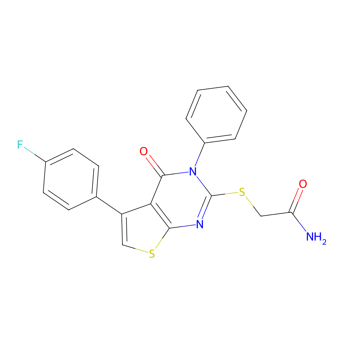 2-{[5-(4-Fluorophenyl)-4-oxo-3-phenyl-3,4-dihydrothieno[2,3-d]pyrimidin-2-yl]sulfanyl}acetamide molecular structure, CAS 496023-11-1