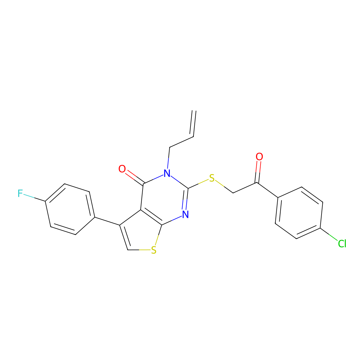 2-{[2-(4-chlorophenyl)-2-oxoethyl]sulfanyl}-5-(4-fluorophenyl)-3-(prop-2-en-1-yl)thieno[2,3-d]pyrimidin-4(3H)-one molecular structure, CAS 496023-34-8