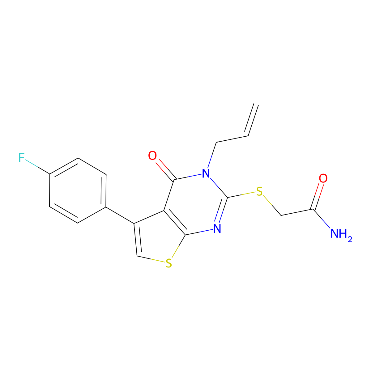 2-[5-(4-Fluorophenyl)-4-oxo-3-prop-2-enylthieno[2,3-d]pyrimidin-2-yl]sulfanylacetamide molecular structure, CAS 496023-35-9