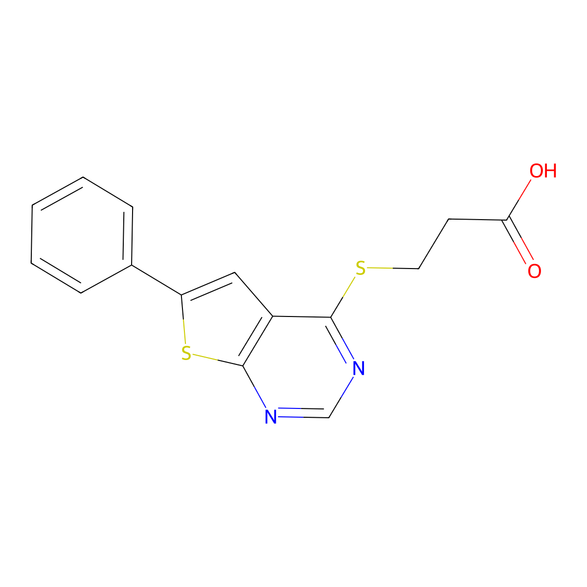 3-(6-Phenylthieno[2,3-d]pyrimidin-4-yl)sulfanylpropanoic acid molecular structure, CAS 496023-39-3
