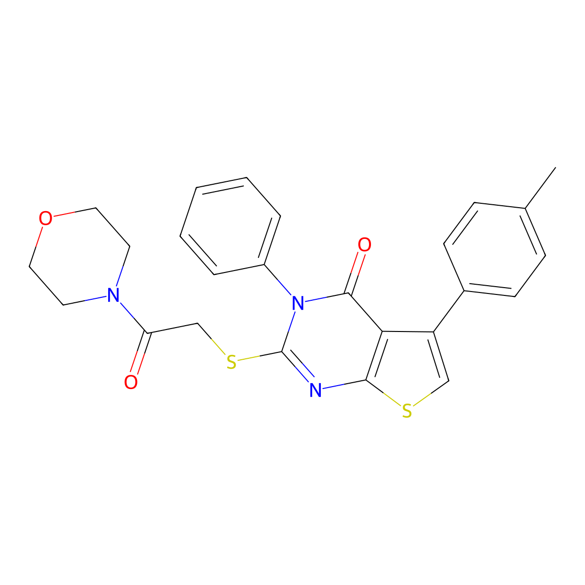 5-(4-methylphenyl)-2-{[2-(morpholin-4-yl)-2-oxoethyl]sulfanyl}-3-phenylthieno[2,3-d]pyrimidin-4(3H)-one molecular structure, CAS 496023-42-8