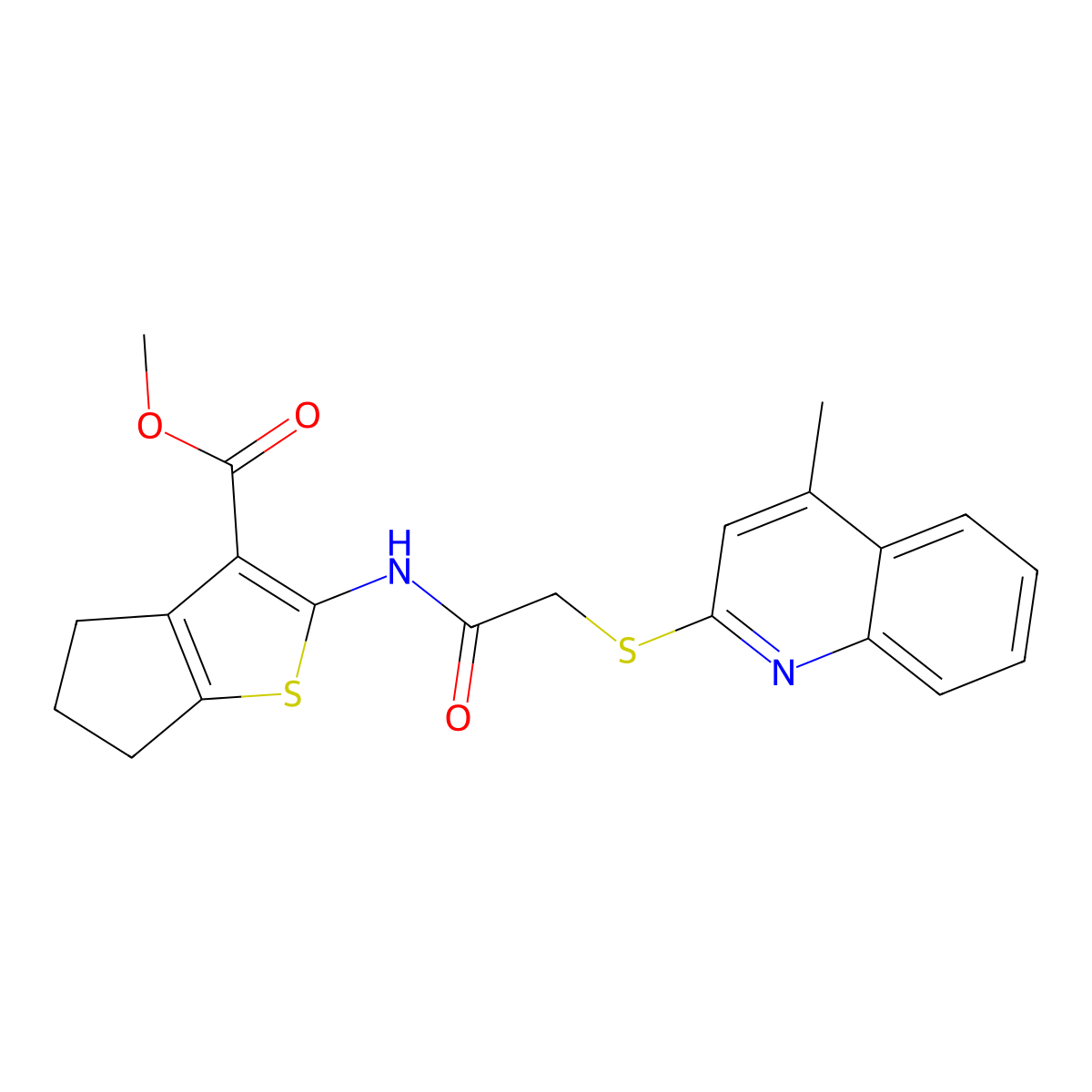 methyl 2-({[(4-methylquinolin-2-yl)sulfanyl]acetyl}amino)-5,6-dihydro-4H-cyclopenta[b]thiophene-3-carboxylate molecular structure, CAS 496023-46-2