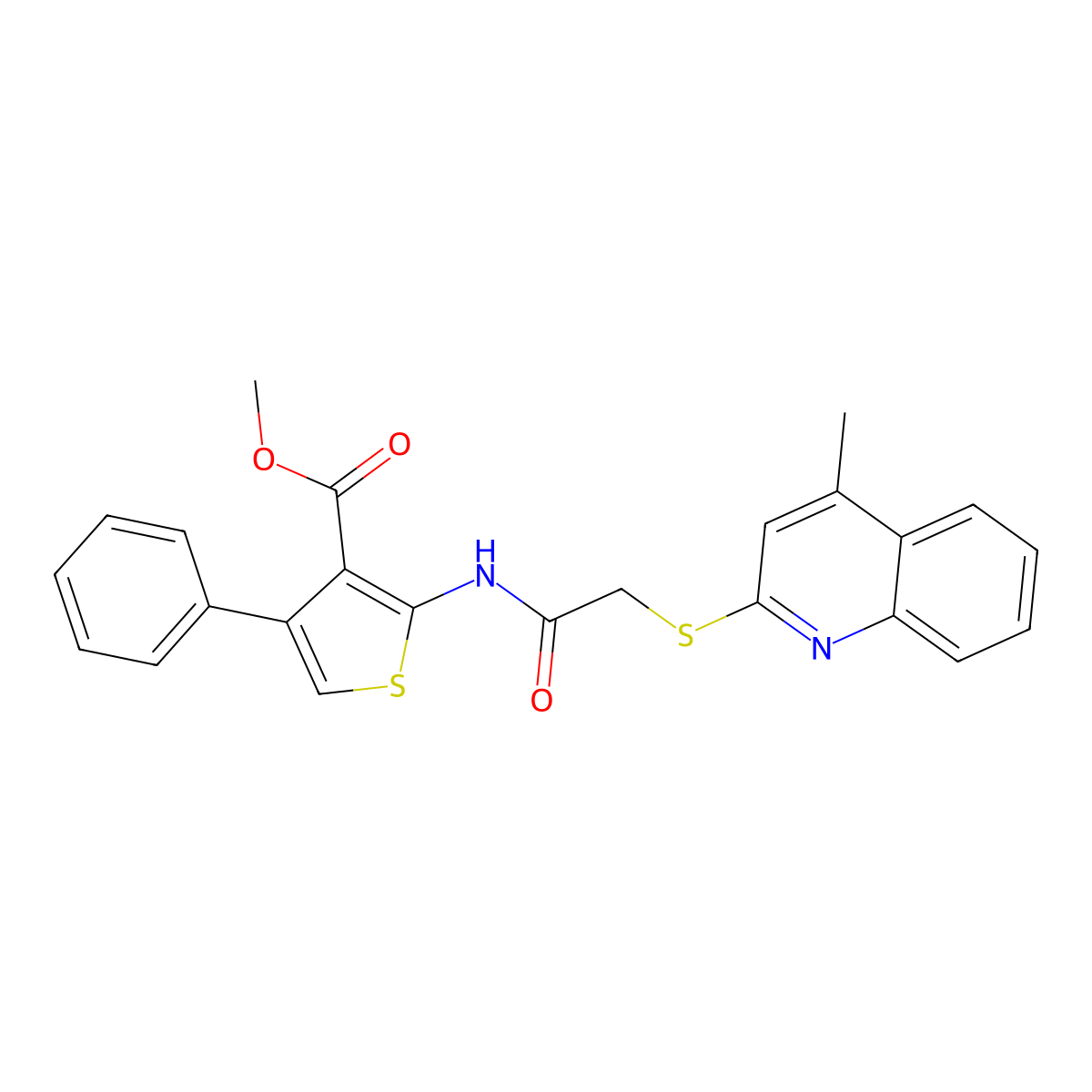 Methyl 2-({[(4-methylquinolin-2-yl)sulfanyl]acetyl}amino)-4-phenylthiophene-3-carboxylate molecular structure, CAS 496023-47-3