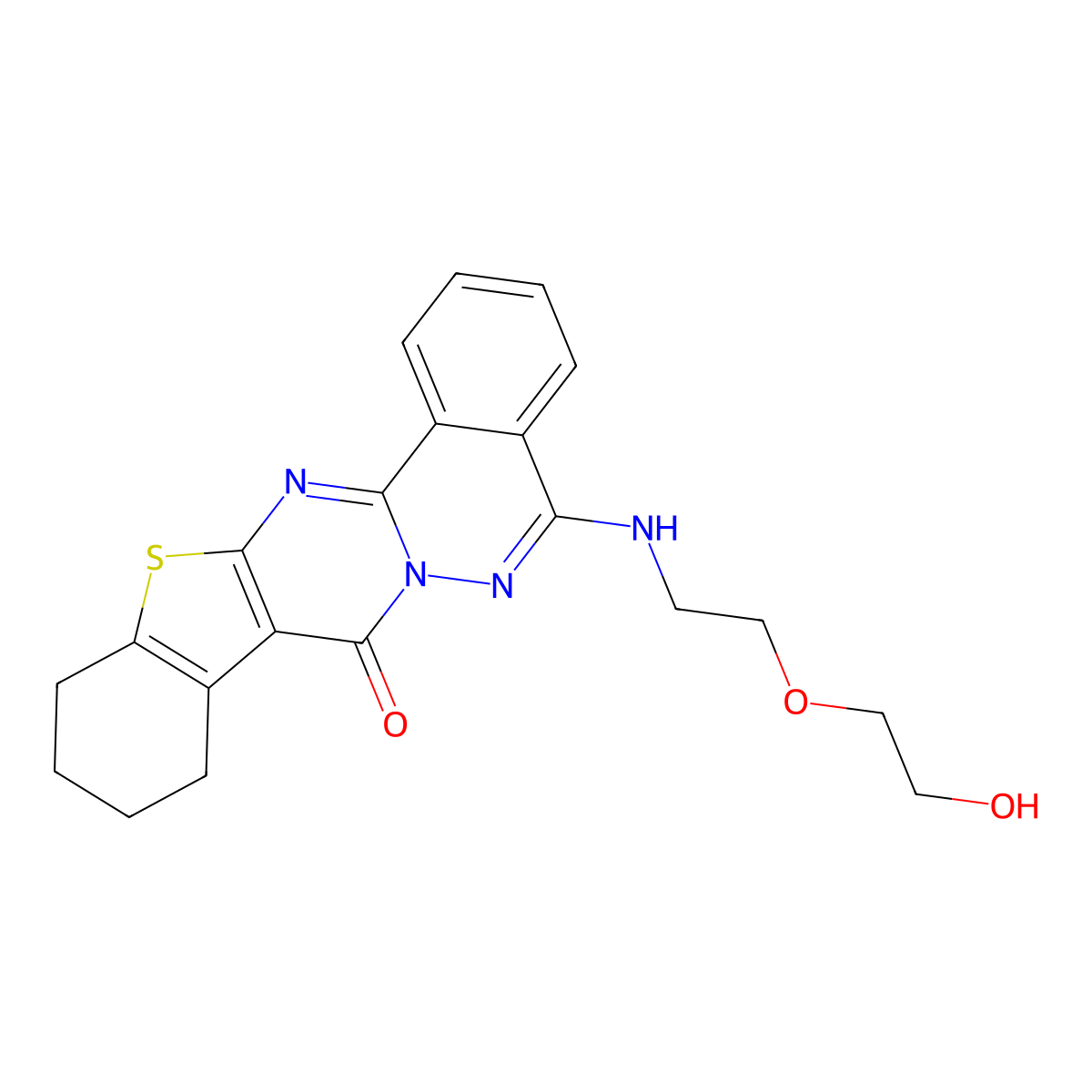 20-{[2-(2-Hydroxyethoxy)ethyl]amino}-10-thia-1,12,21-triazapentacyclo[11.8.0.0^{3,11}.0^{4,9}.0^{14,19}]henicosa-3(11),4(9),12,14(19),15,17,20-heptaen-2-one molecular structure, CAS 496023-63-3