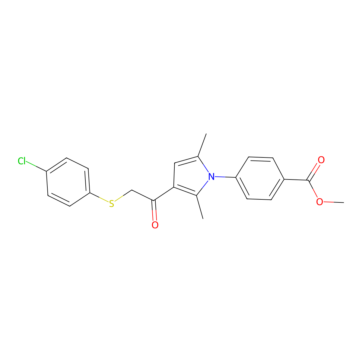 methyl 4-(3-{[(4-chlorophenyl)sulfanyl]acetyl}-2,5-dimethyl-1H-pyrrol-1-yl)benzoate molecular structure, CAS 496023-72-4