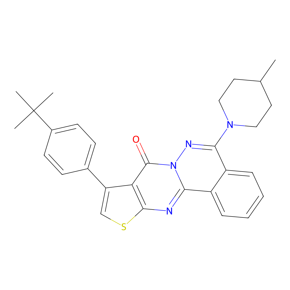 13-(4-Tert-butylphenyl)-8-(4-methylpiperidin-1-yl)-15-thia-9,10,17-triazatetracyclo[8.7.0.0^{2,7}.0^{12,16}]heptadeca-1(17),2(7),3,5,8,12(16),13-heptaen-11-one molecular structure, CAS 496023-94-0