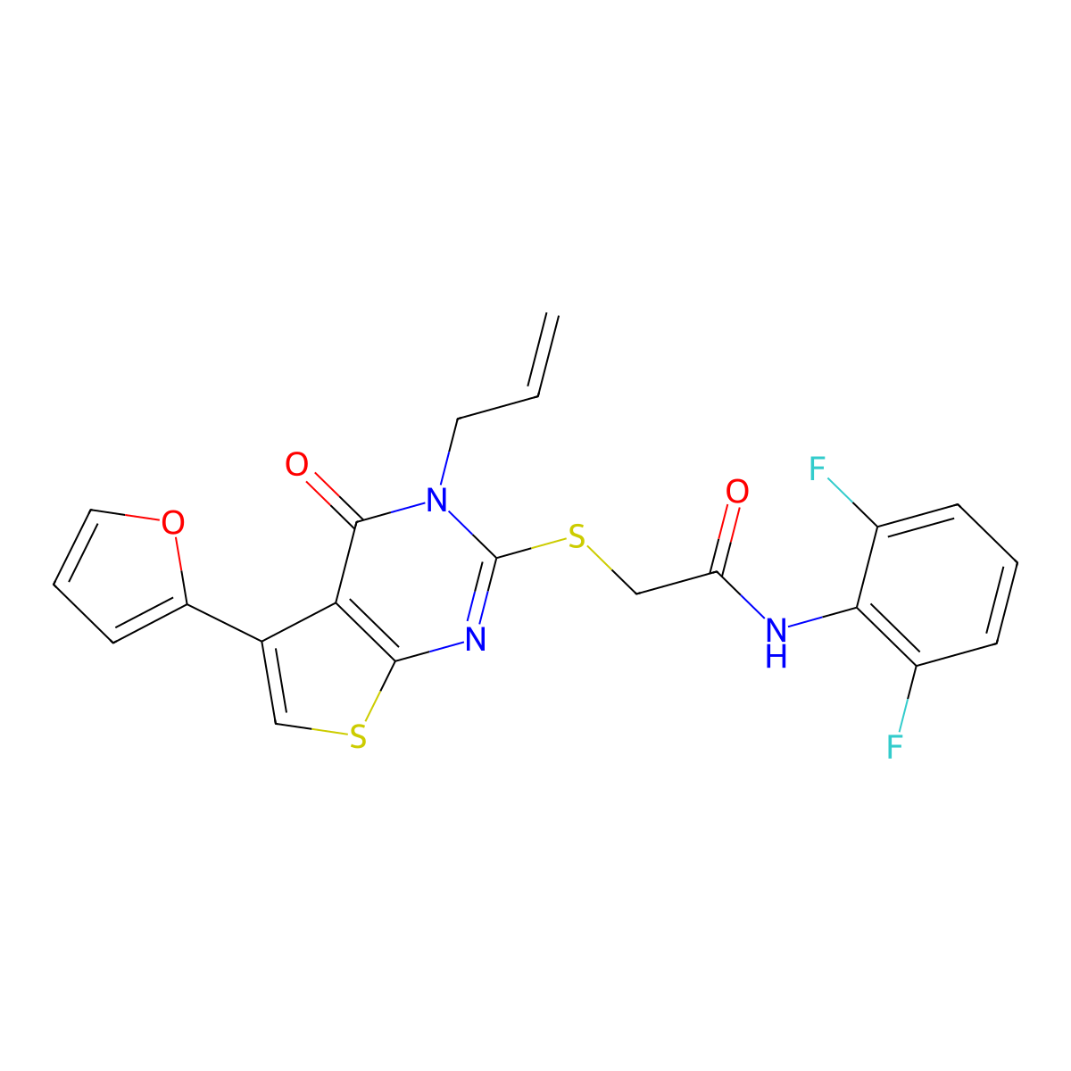 N-(2,6-difluorophenyl)-2-{[5-(furan-2-yl)-4-oxo-3-(prop-2-en-1-yl)-3,4-dihydrothieno[2,3-d]pyrimidin-2-yl]sulfanyl}acetamide molecular structure, CAS 496024-19-2