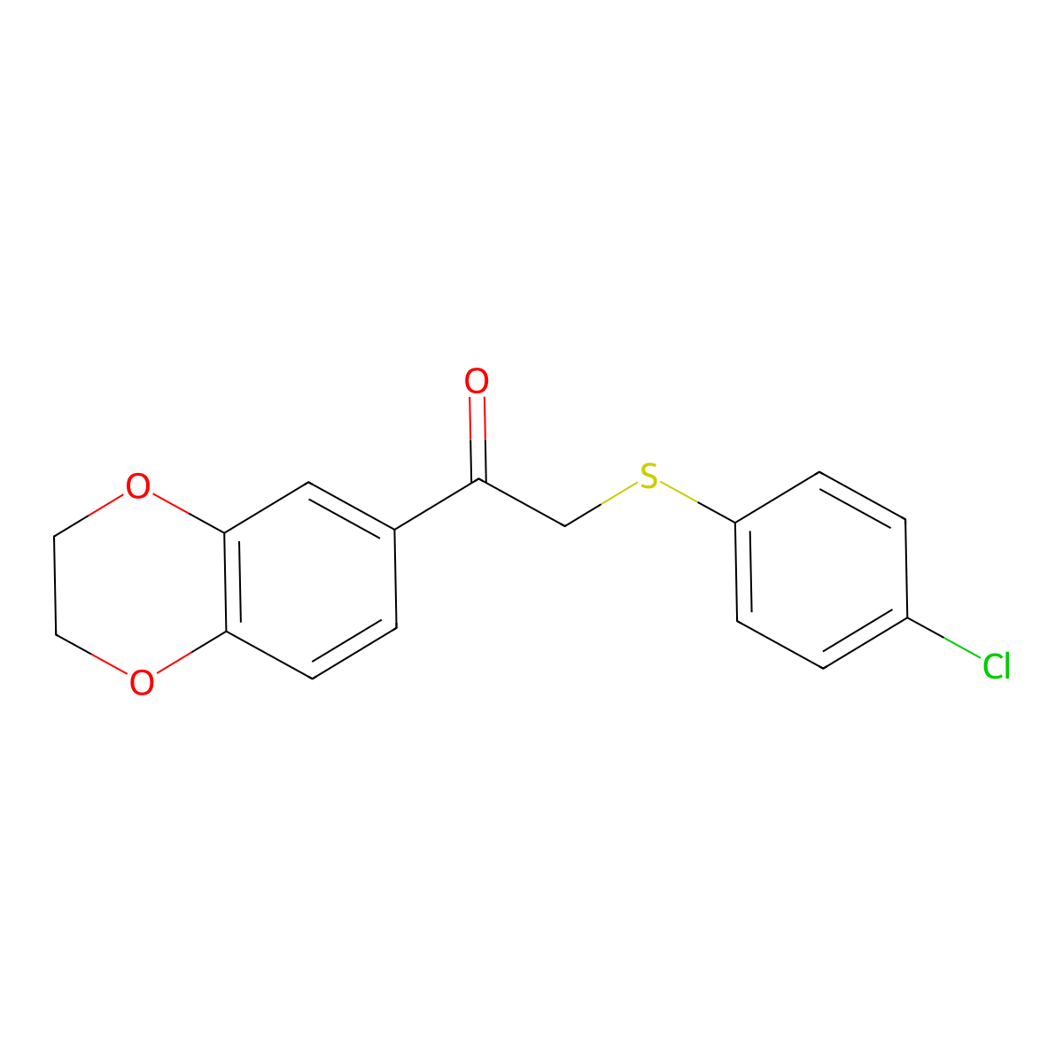 2-[(4-Chlorophenyl)thio]-1-(2,3-dihydro-1,4-benzodioxin-6-yl)ethan-1-one molecular structure, CAS 496024-23-8