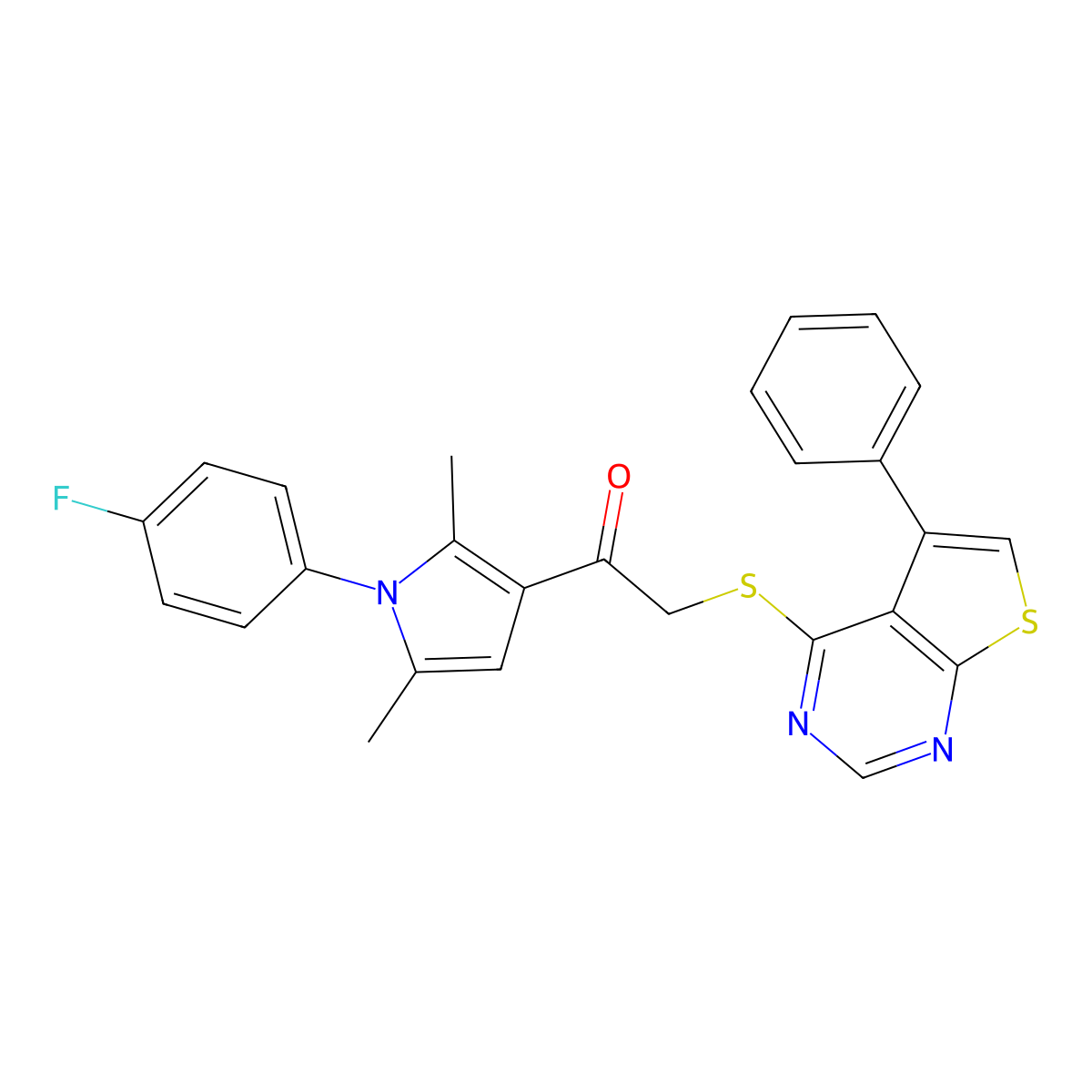 1-[1-(4-fluorophenyl)-2,5-dimethyl-1H-pyrrol-3-yl]-2-[(5-phenylthieno[2,3-d]pyrimidin-4-yl)sulfanyl]ethanone molecular structure, CAS 496024-31-8