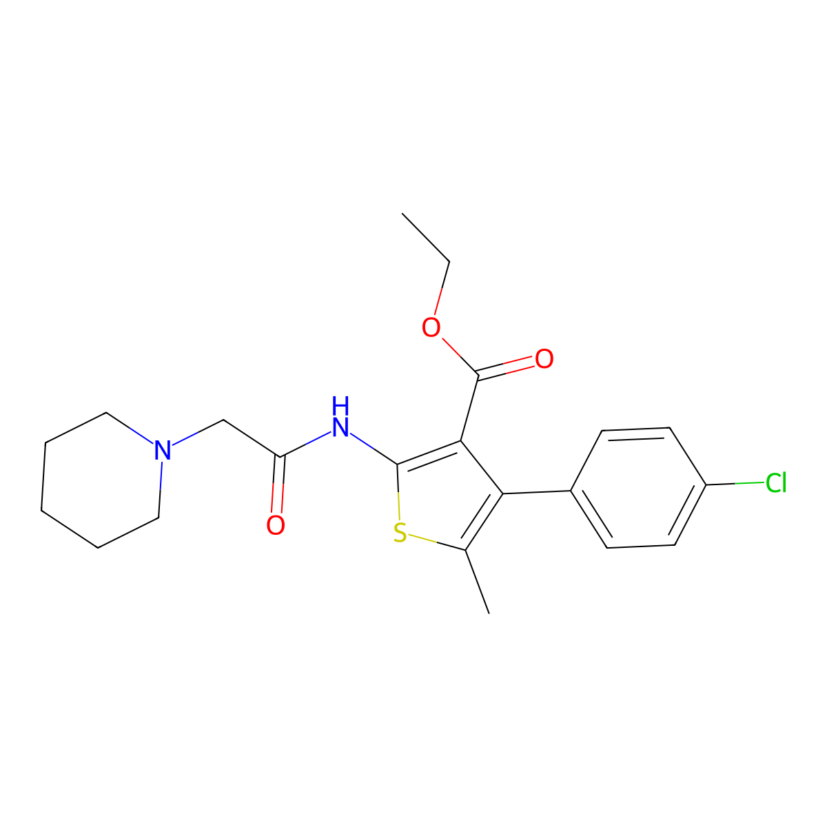 Ethyl 4-(4-chlorophenyl)-5-methyl-2-[2-(piperidin-1-YL)acetamido]thiophene-3-carboxylate molecular structure, CAS 496024-39-6