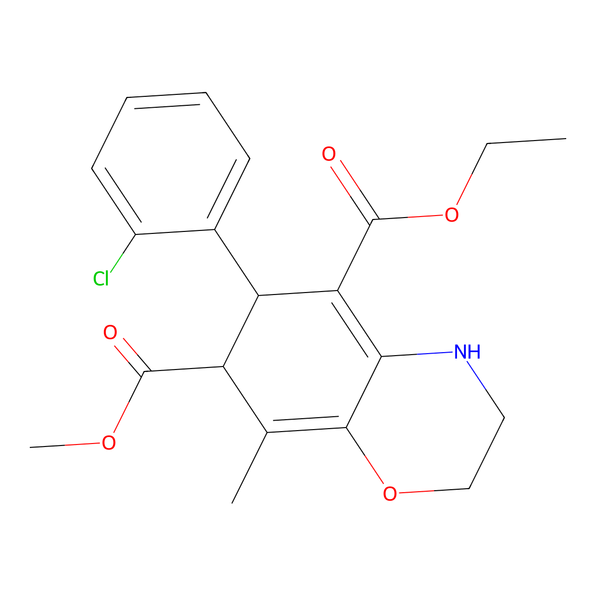 5-O-ethyl 7-O-methyl 6-(2-chlorophenyl)-8-methyl-3,4,6,7-tetrahydro-2H-1,4-benzoxazine-5,7-dicarboxylate molecular structure, CAS 496024-43-2