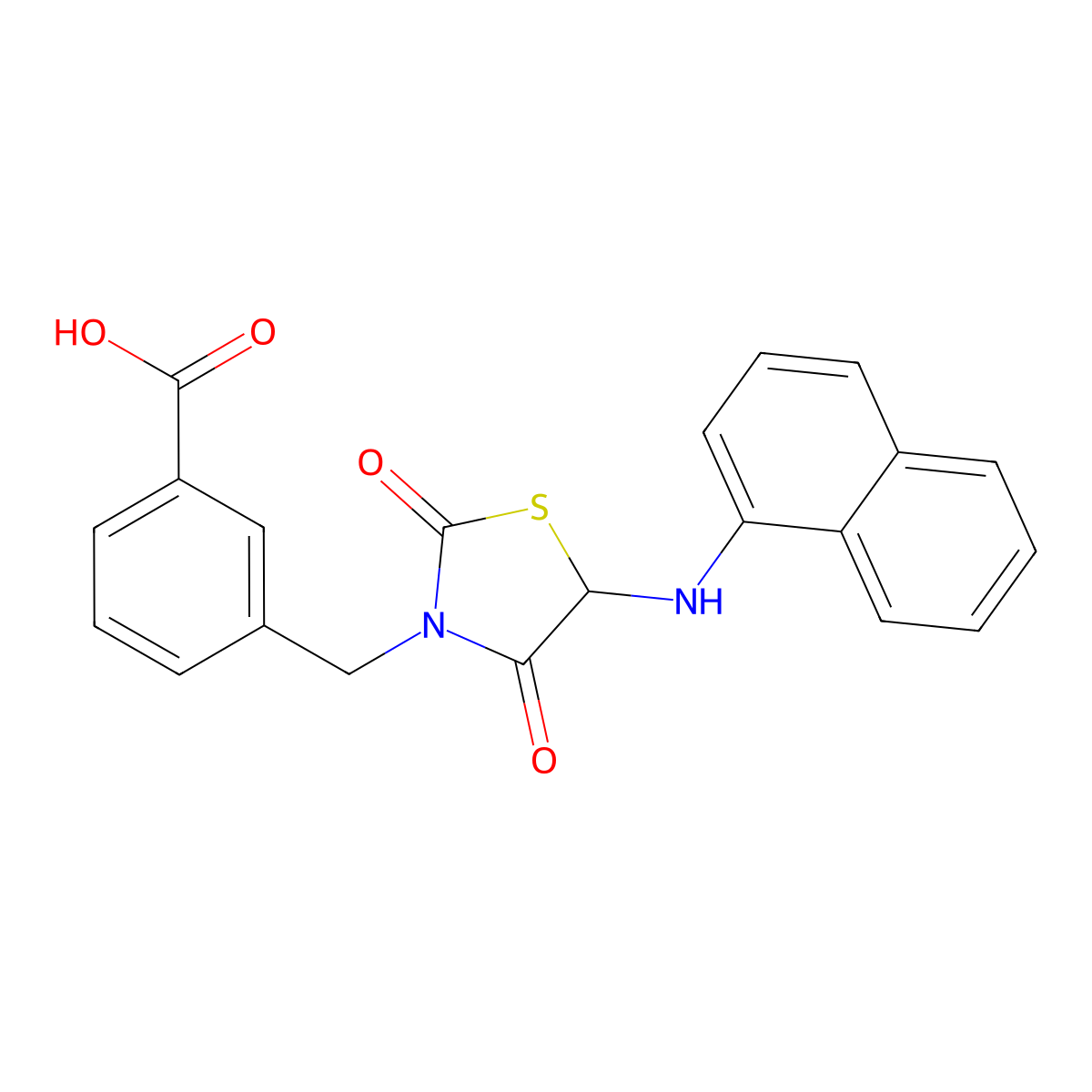 3-[5-(Naphthalen-1-ylamino)-2,4-dioxo-thiazolidin-3-ylmethyl]-benzoic acid molecular structure, CAS 496024-49-8
