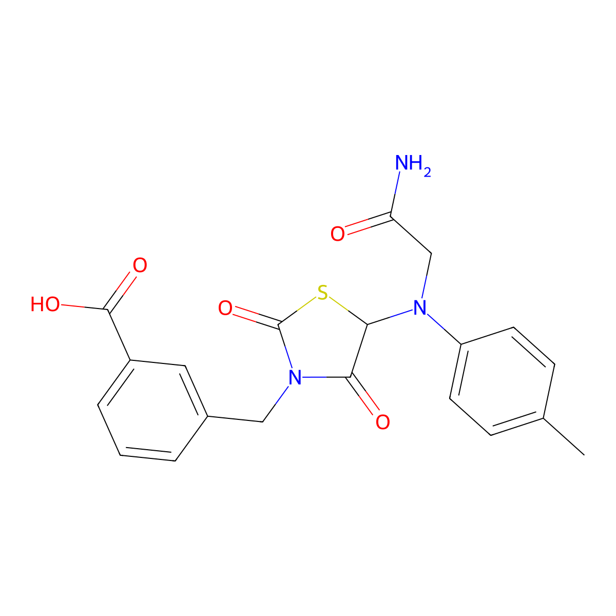 3-[5-(Carbamoylmethyl-p-tolyl-amino)-2,4-dioxo-thiazolidin-3-ylmethyl]-benzoic acid molecular structure, CAS 496024-53-4