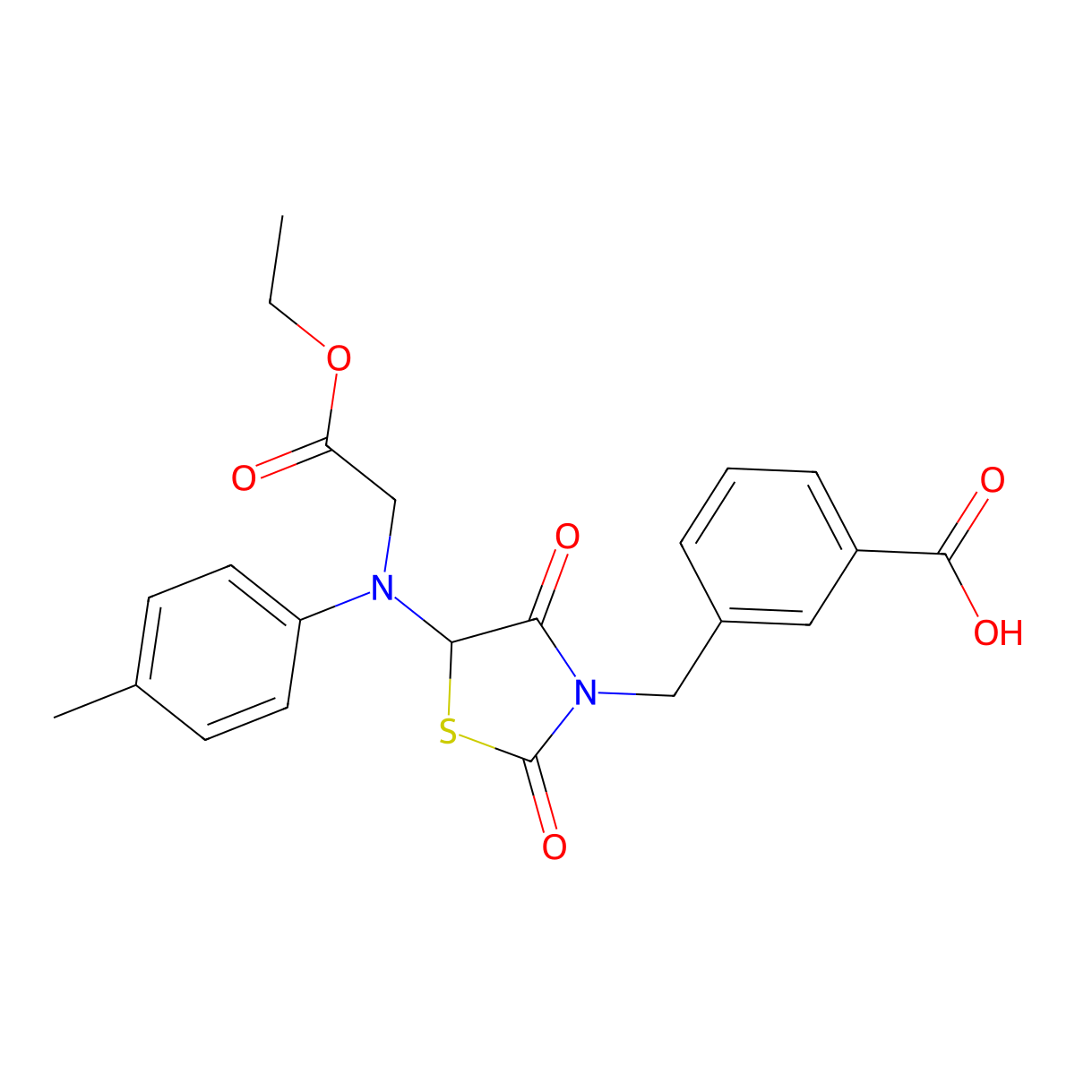 3-({5-[(2-Ethoxy-2-oxoethyl)-4-methylanilino]-2,4-dioxo-1,3-thiazolidin-3-yl}methyl)benzoic acid molecular structure, CAS 496024-55-6