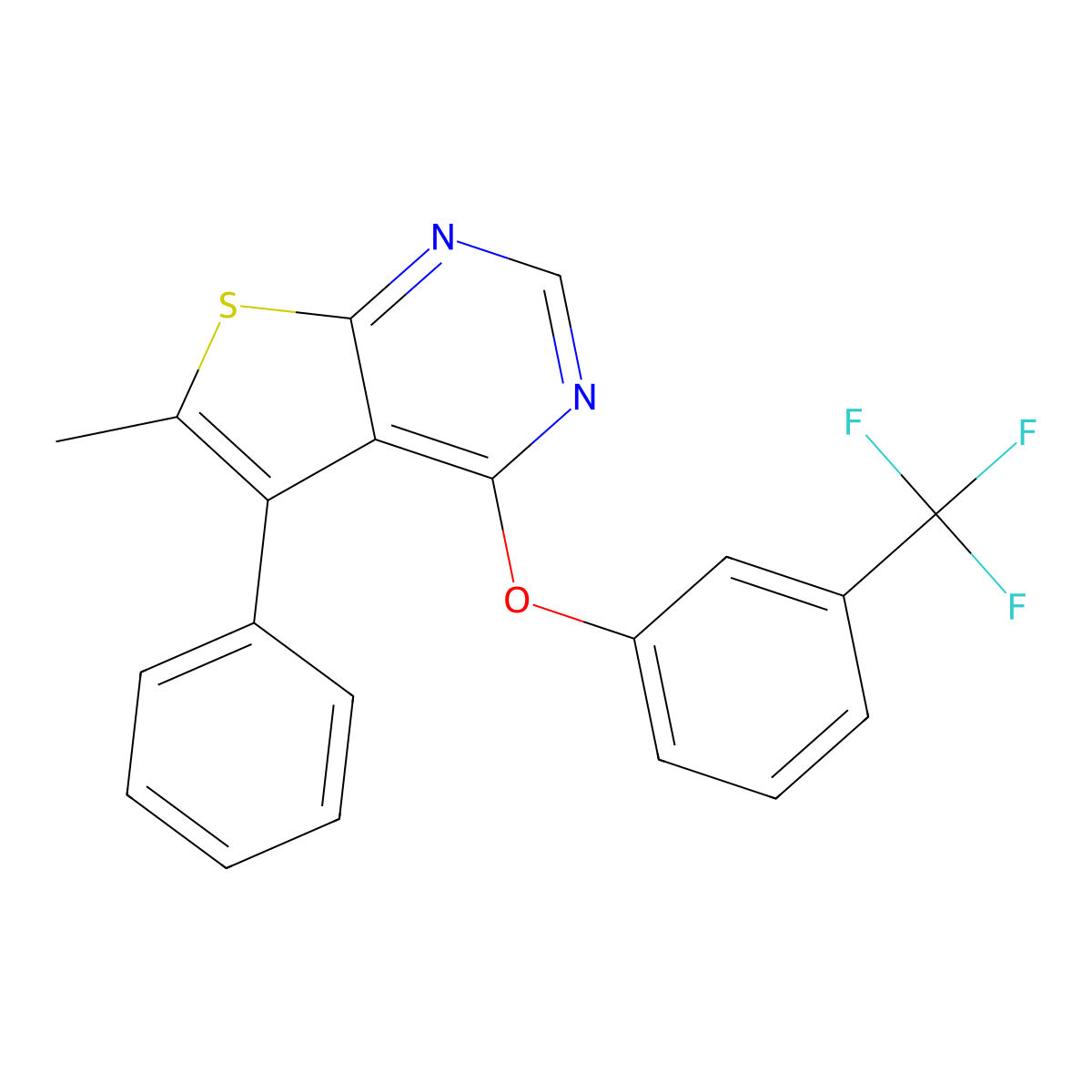 6-Methyl-5-phenyl-4-[3-(trifluoromethyl)phenoxy]thieno[2,3-d]pyrimidine molecular structure, CAS 496024-95-4