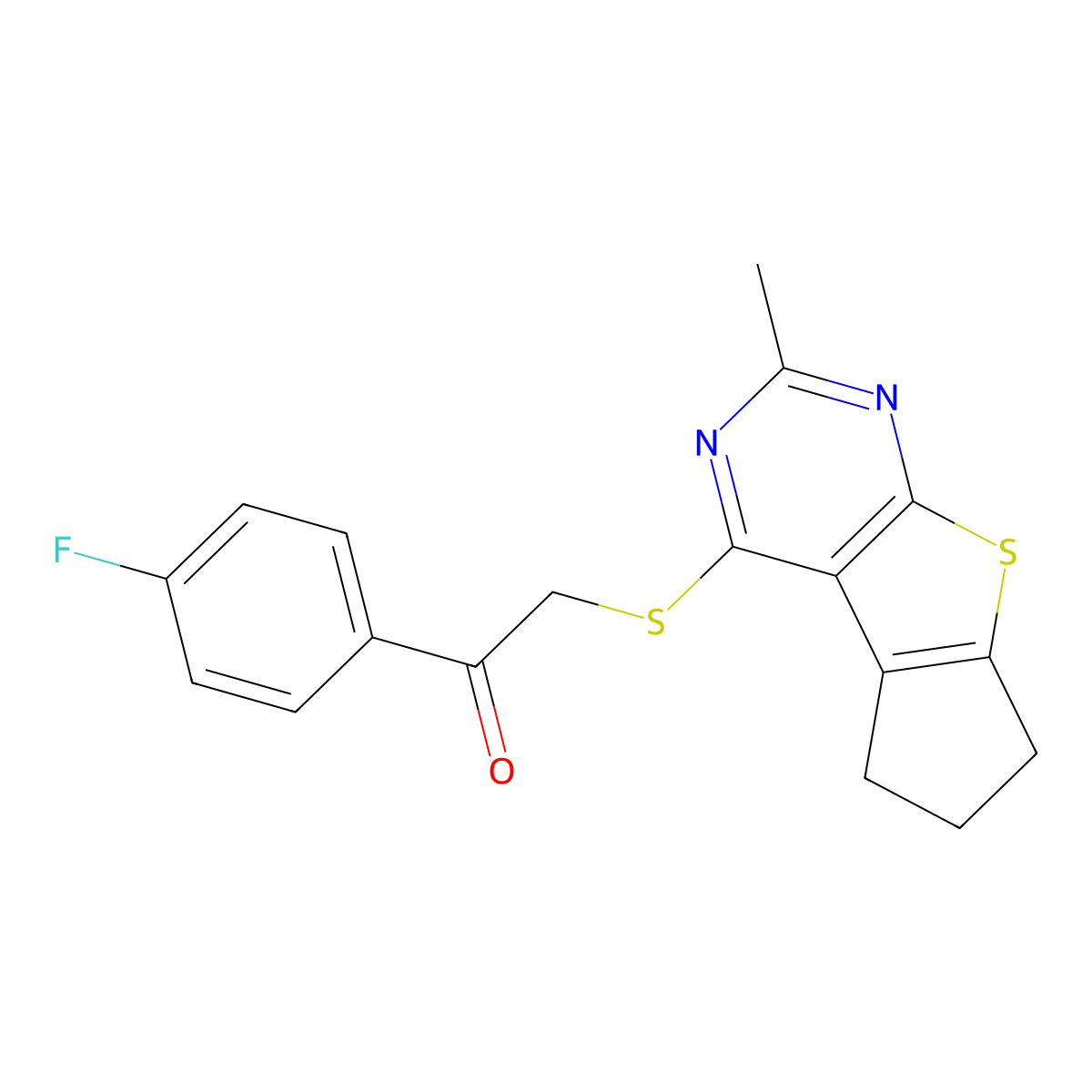 1-(4-Fluorophenyl)-2-({10-methyl-7-thia-9,11-diazatricyclo[6.4.0.0^{2,6}]dodeca-1(8),2(6),9,11-tetraen-12-yl}sulfanyl)ethan-1-one molecular structure, CAS 496025-12-8