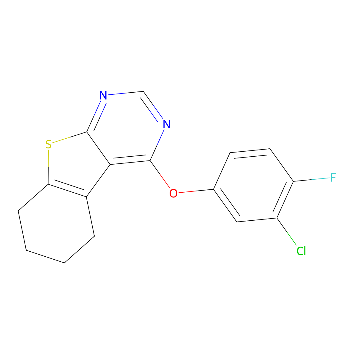 3-(3-Chloro-4-fluorophenoxy)-8-thia-4,6-diazatricyclo[7.4.0.0,2,7]trideca-1(9),2,4,6-tetraene molecular structure, CAS 496025-15-1