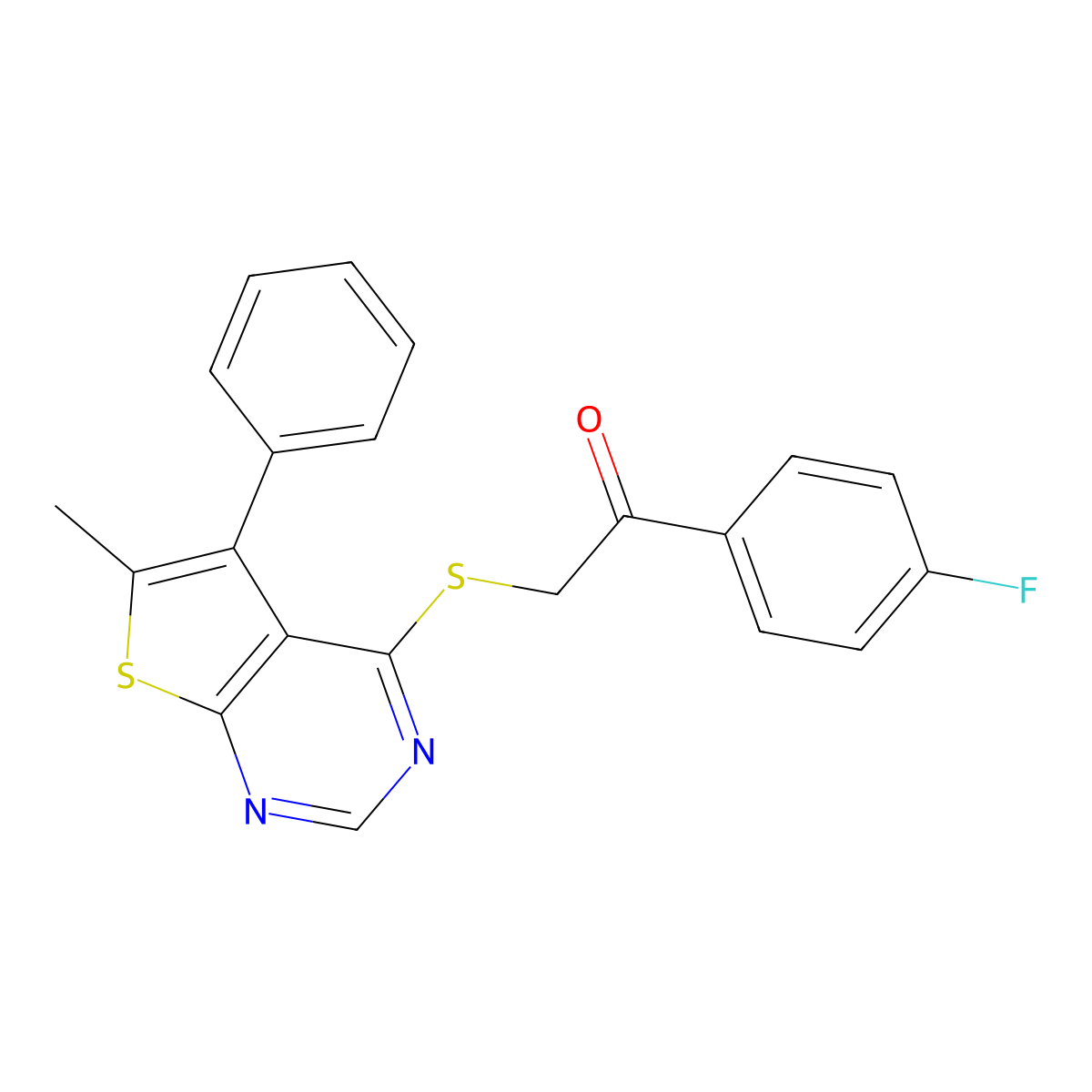 1-(4-Fluorophenyl)-2-[(6-methyl-5-phenylthieno[2,3-d]pyrimidin-4-yl)sulfanyl]ethanone molecular structure, CAS 496025-19-5