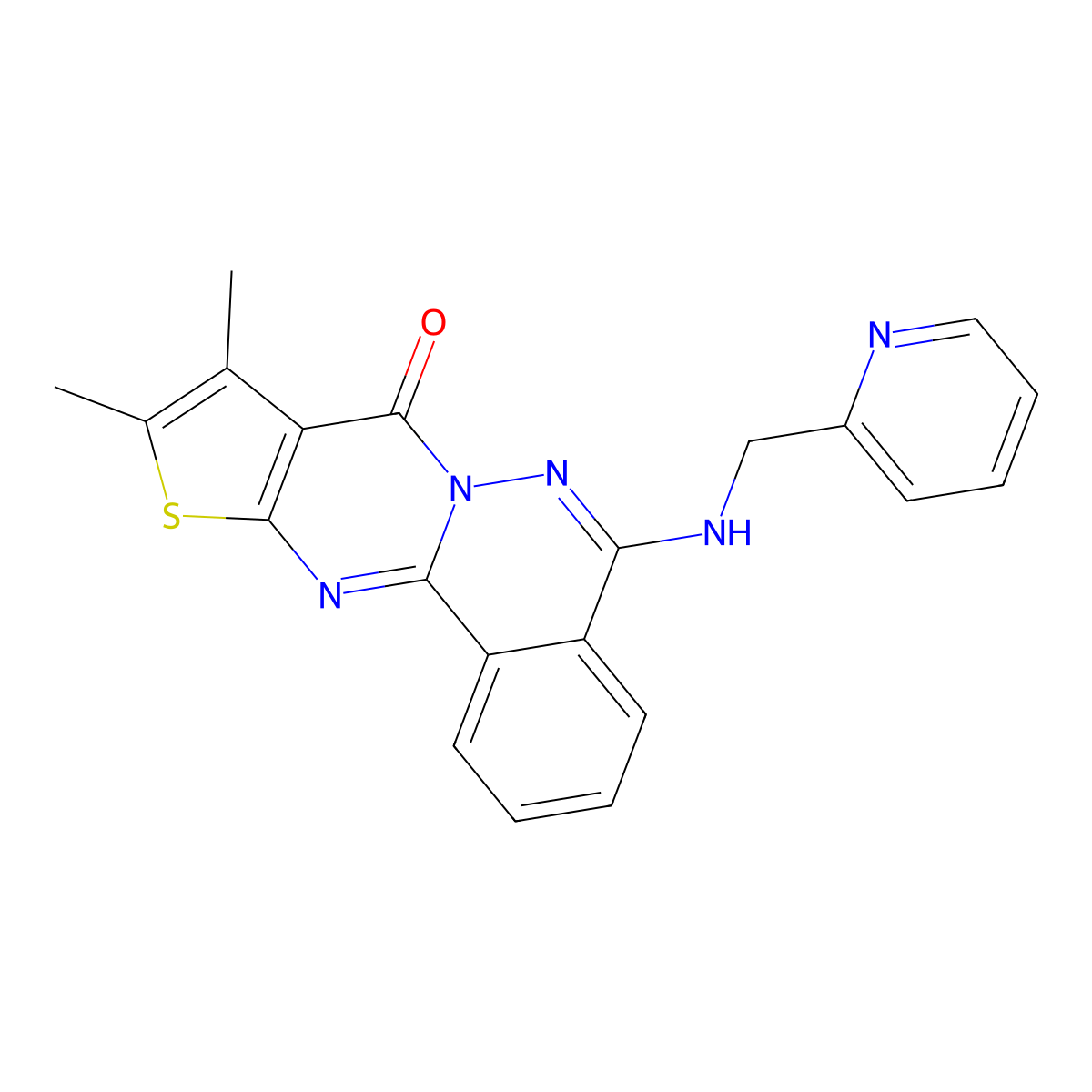 13,14-Dimethyl-8-{[(pyridin-2-yl)methyl]amino}-15-thia-9,10,17-triazatetracyclo[8.7.0.0^{2,7}.0^{12,16}]heptadeca-1(17),2(7),3,5,8,12(16),13-heptaen-11-one molecular structure, CAS 496025-23-1