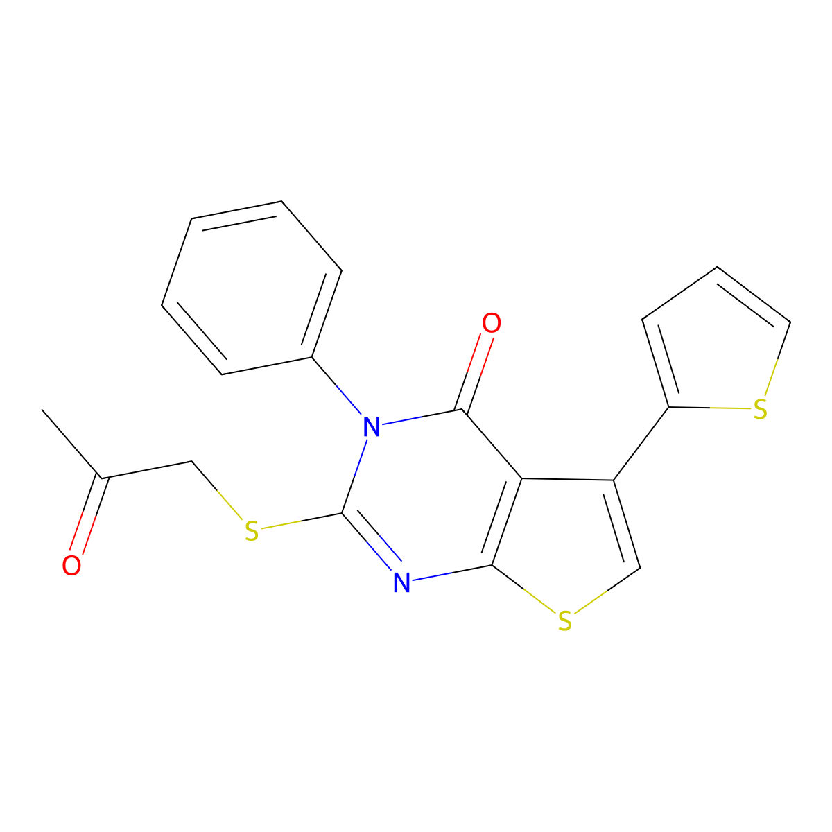 2-[(2-oxopropyl)sulfanyl]-3-phenyl-5-(thiophen-2-yl)thieno[2,3-d]pyrimidin-4(3H)-one molecular structure, CAS 496025-29-7
