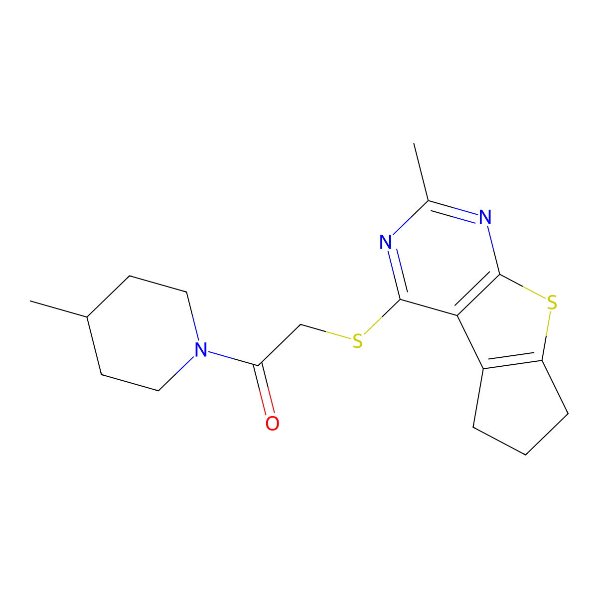 1-(4-Methylpiperidin-1-yl)-2-[(10-methyl-7-thia-9,11-diazatricyclo[6.4.0.02,6]dodeca-1(8),2(6),9,11-tetraen-12-yl)sulfanyl]ethanone molecular structure, CAS 496025-36-6