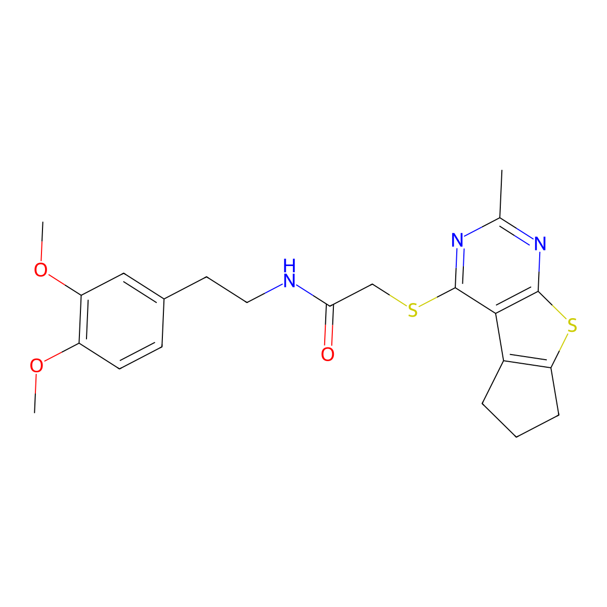 N-[2-(3,4-Dimethoxyphenyl)ethyl]-2-[(10-methyl-7-thia-9,11-diazatricyclo[6.4.0.02,6]dodeca-1(8),2(6),9,11-tetraen-12-yl)sulfanyl]acetamide molecular structure, CAS 496025-38-8