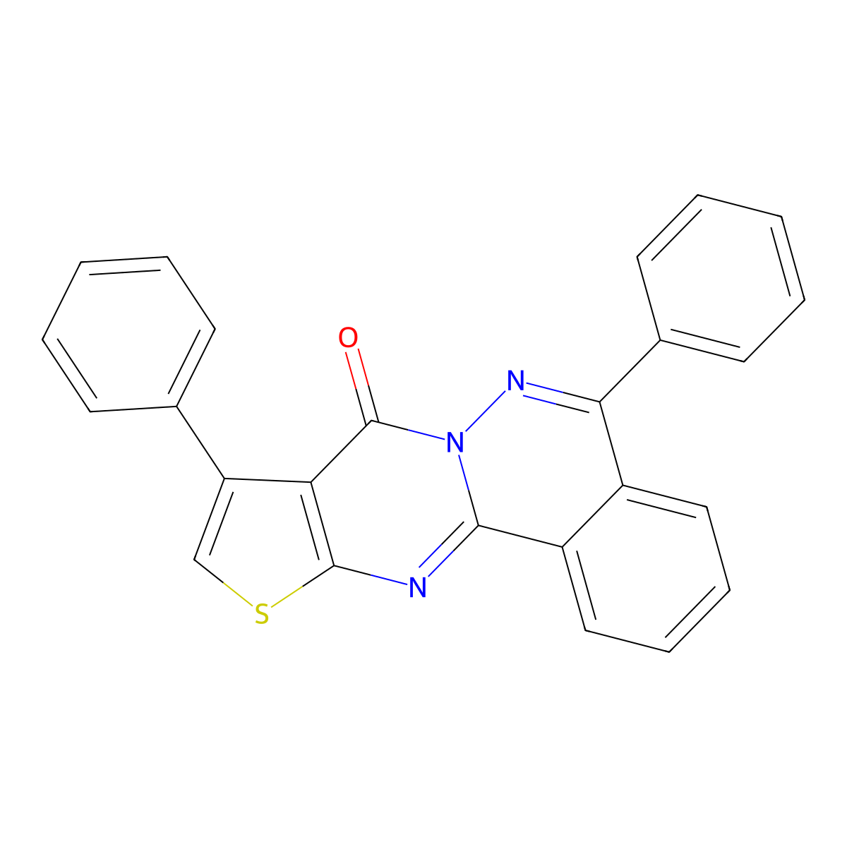 8,13-Diphenyl-15-thia-9,10,17-triazatetracyclo[8.7.0.0^{2,7}.0^{12,16}]heptadeca-1(17),2(7),3,5,8,12(16),13-heptaen-11-one molecular structure, CAS 496025-52-6