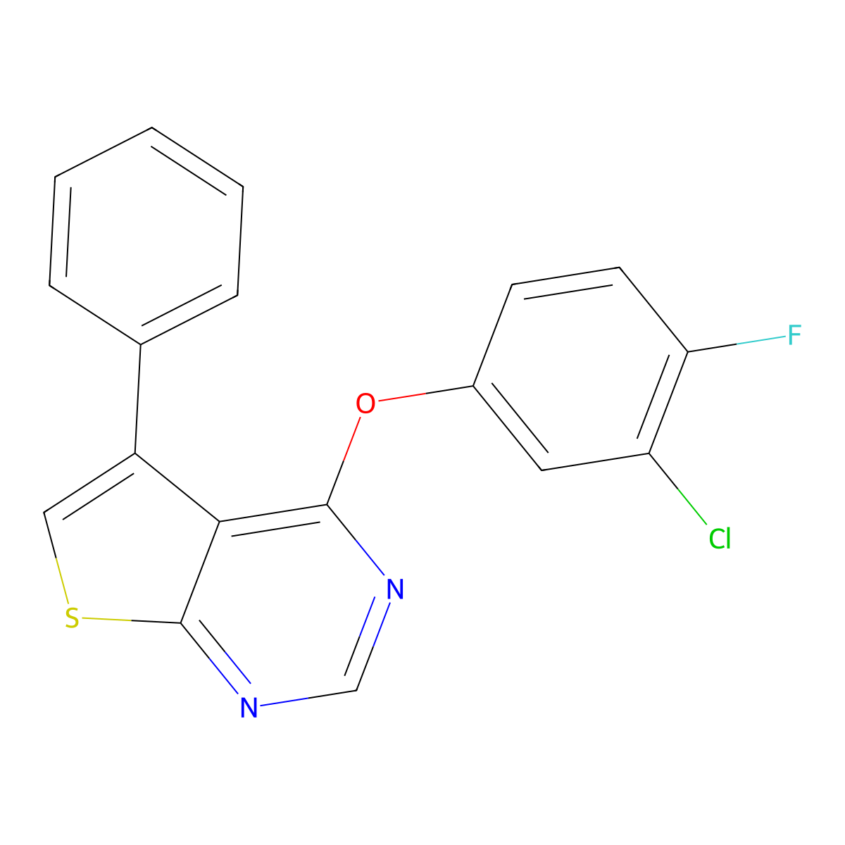 4-(3-Chloro-4-fluorophenoxy)-5-phenylthieno[2,3-d]pyrimidine molecular structure, CAS 496025-53-7