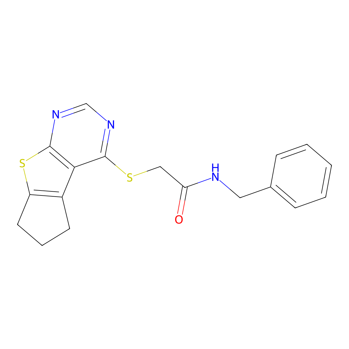 N-benzyl-2-{7-thia-9,11-diazatricyclo[6.4.0.0^{2,6}]dodeca-1(12),2(6),8,10-tetraen-12-ylsulfanyl}acetamide molecular structure, CAS 496025-83-3