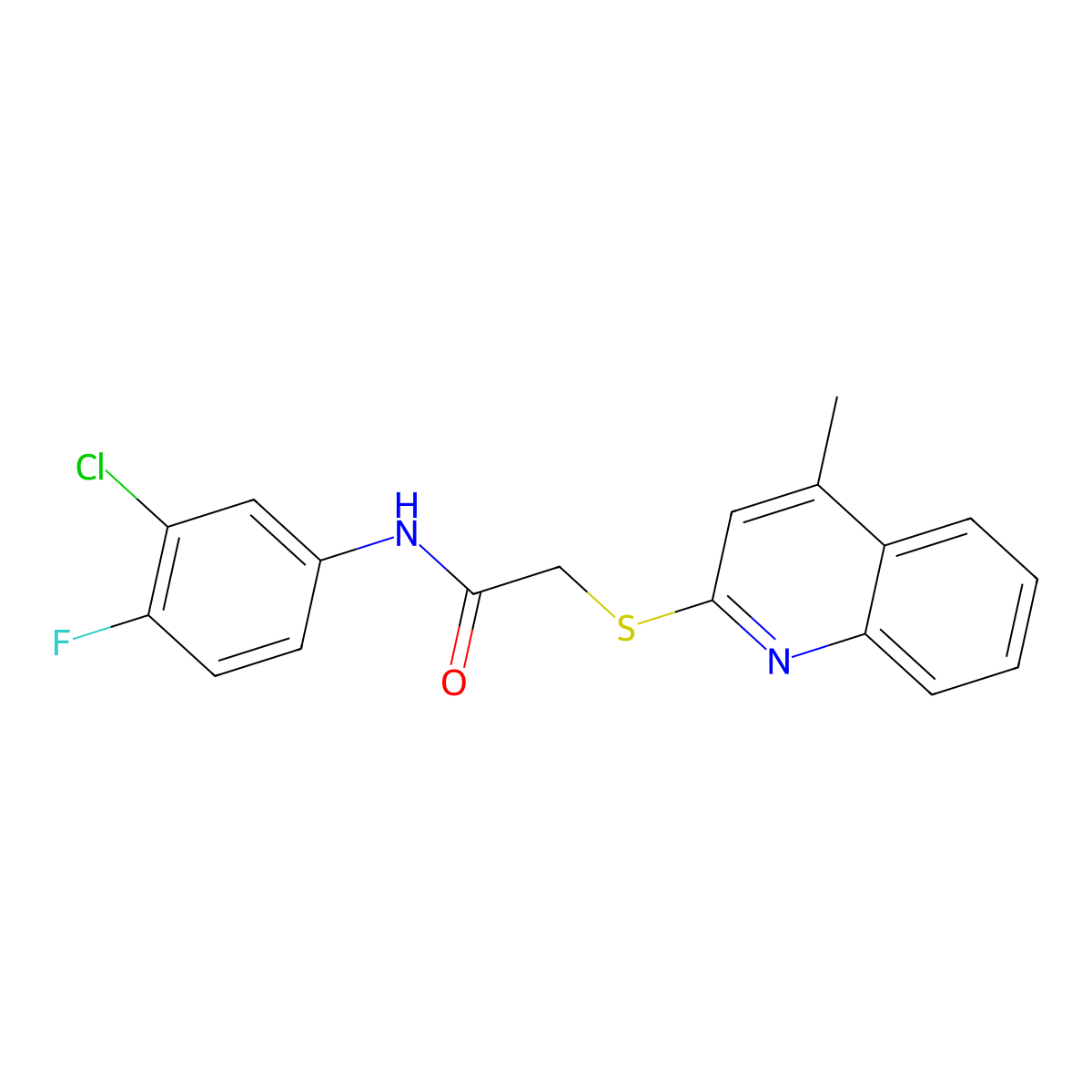 N-(3-chloro-4-fluorophenyl)-2-[(4-methylquinolin-2-yl)sulfanyl]acetamide molecular structure, CAS 496025-85-5