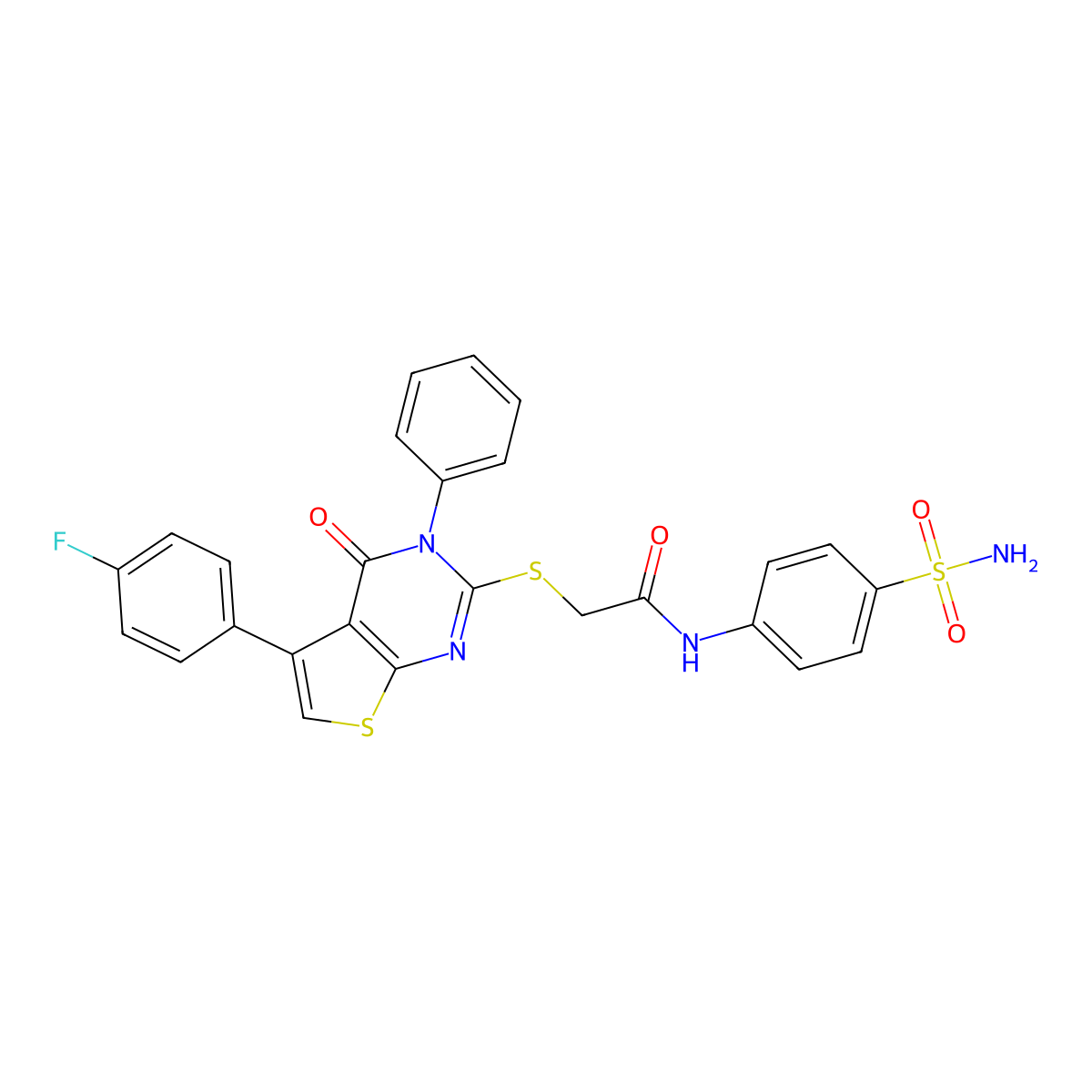2-((5-(4-fluorophenyl)-4-oxo-3-phenyl-3,4-dihydrothieno[2,3-d]pyrimidin-2-yl)thio)-N-(4-sulfamoylphenyl)acetamide molecular structure, CAS 496026-00-7
