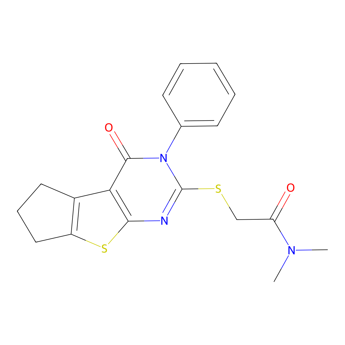 N,N-dimethyl-2-({12-oxo-11-phenyl-7-thia-9,11-diazatricyclo[6.4.0.0^{2,6}]dodeca-1(8),2(6),9-trien-10-yl}sulfanyl)acetamide molecular structure, CAS 496026-20-1