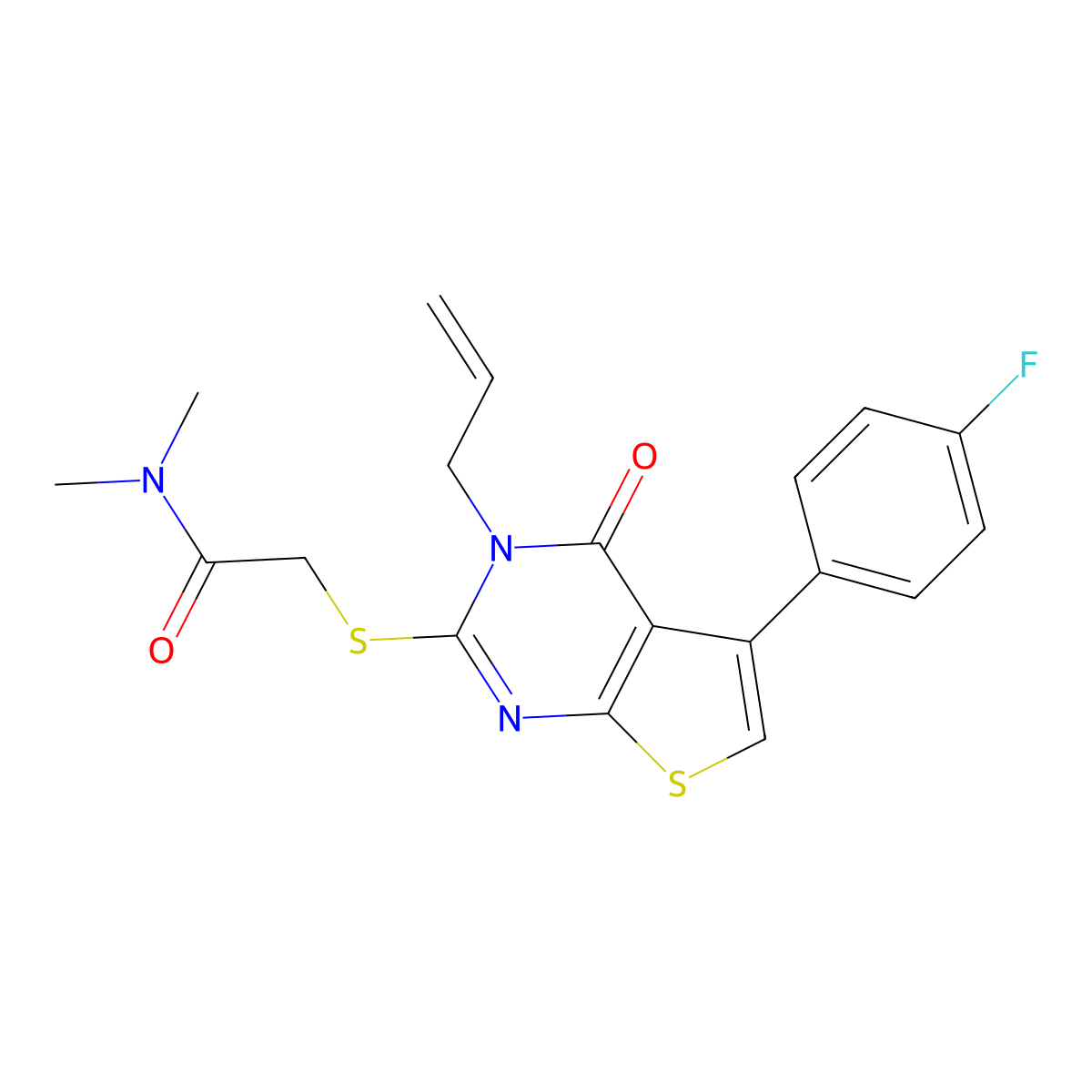 2-{[5-(4-fluorophenyl)-4-oxo-3-(prop-2-en-1-yl)-3H,4H-thieno[2,3-d]pyrimidin-2-yl]sulfanyl}-N,N-dimethylacetamide molecular structure, CAS 496026-21-2