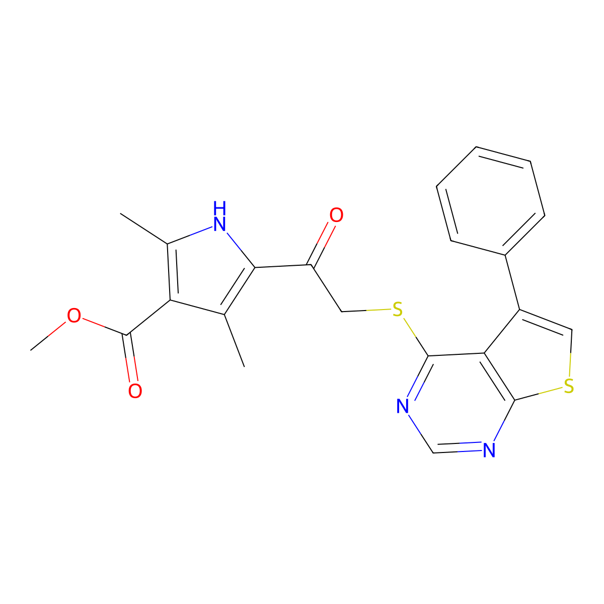 methyl 2,4-dimethyl-5-{[(5-phenylthieno[2,3-d]pyrimidin-4-yl)sulfanyl]acetyl}-1H-pyrrole-3-carboxylate molecular structure, CAS 496026-22-3