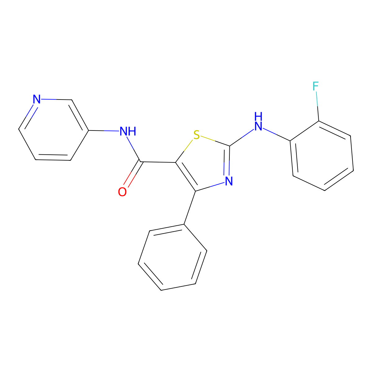 2-[(2-fluorophenyl)amino]-4-phenyl-N-(pyridin-3-yl)-1,3-thiazole-5-carboxamide molecular structure, CAS 496026-24-5