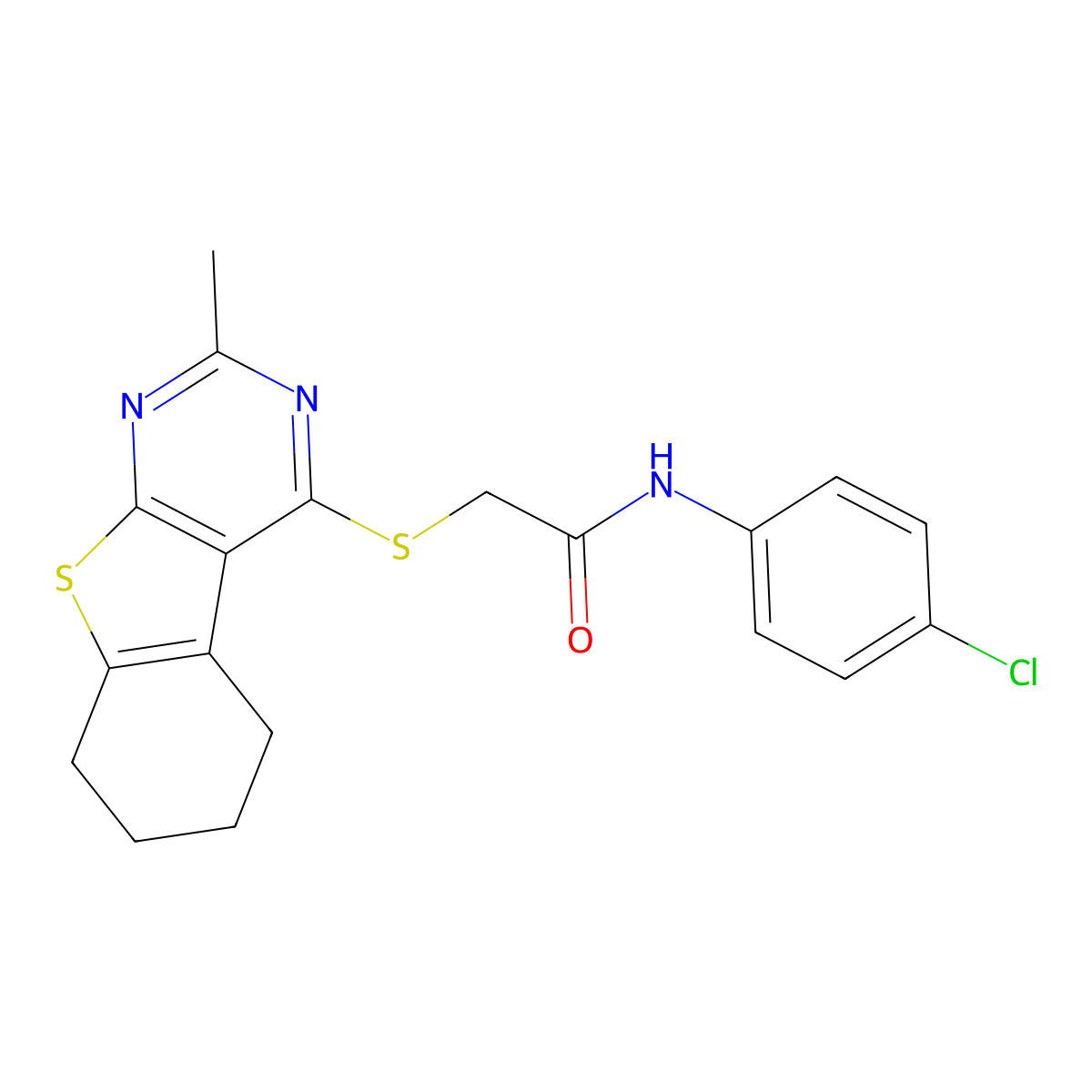 N-(4-chlorophenyl)-2-[(2-methyl-5,6,7,8-tetrahydro[1]benzothieno[2,3-d]pyrimidin-4-yl)sulfanyl]acetamide molecular structure, CAS 496026-37-0