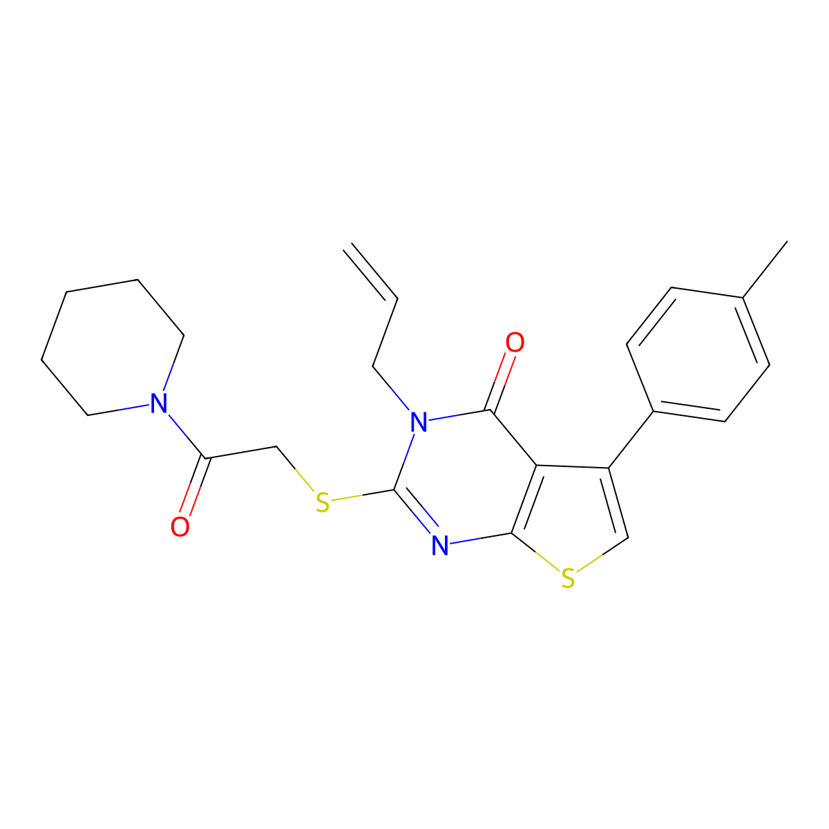 5-(4-methylphenyl)-2-{[2-oxo-2-(piperidin-1-yl)ethyl]sulfanyl}-3-(prop-2-en-1-yl)thieno[2,3-d]pyrimidin-4(3H)-one molecular structure, CAS 496026-40-5