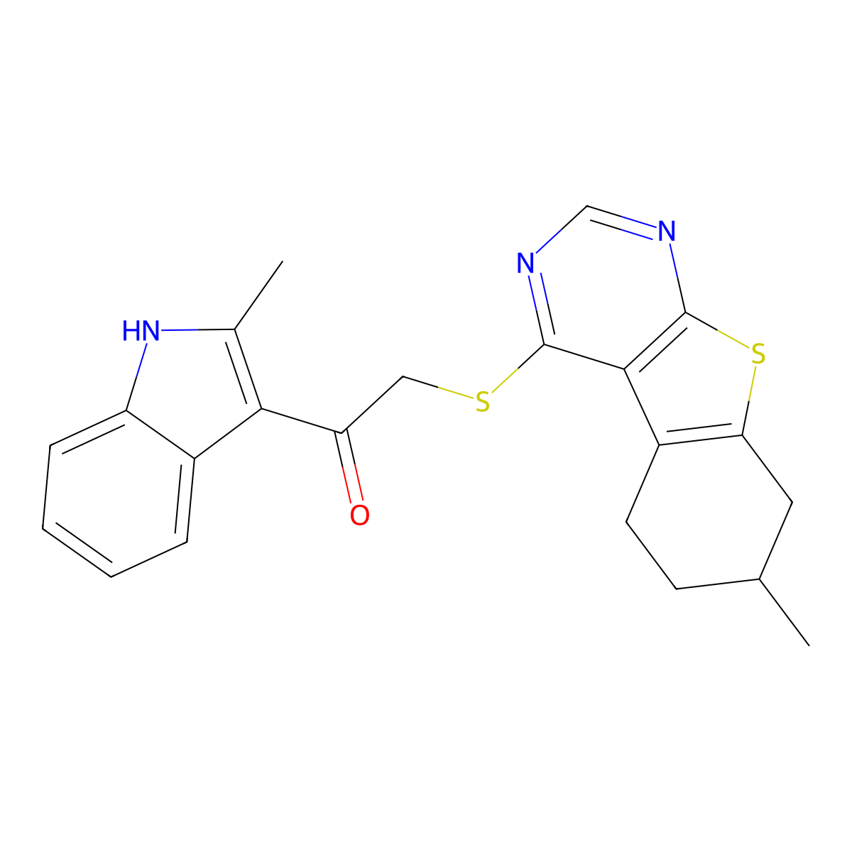 1-(2-methyl-1H-indol-3-yl)-2-[(7-methyl-5,6,7,8-tetrahydro-[1]benzothiolo[2,3-d]pyrimidin-4-yl)sulfanyl]ethanone molecular structure, CAS 496026-46-1