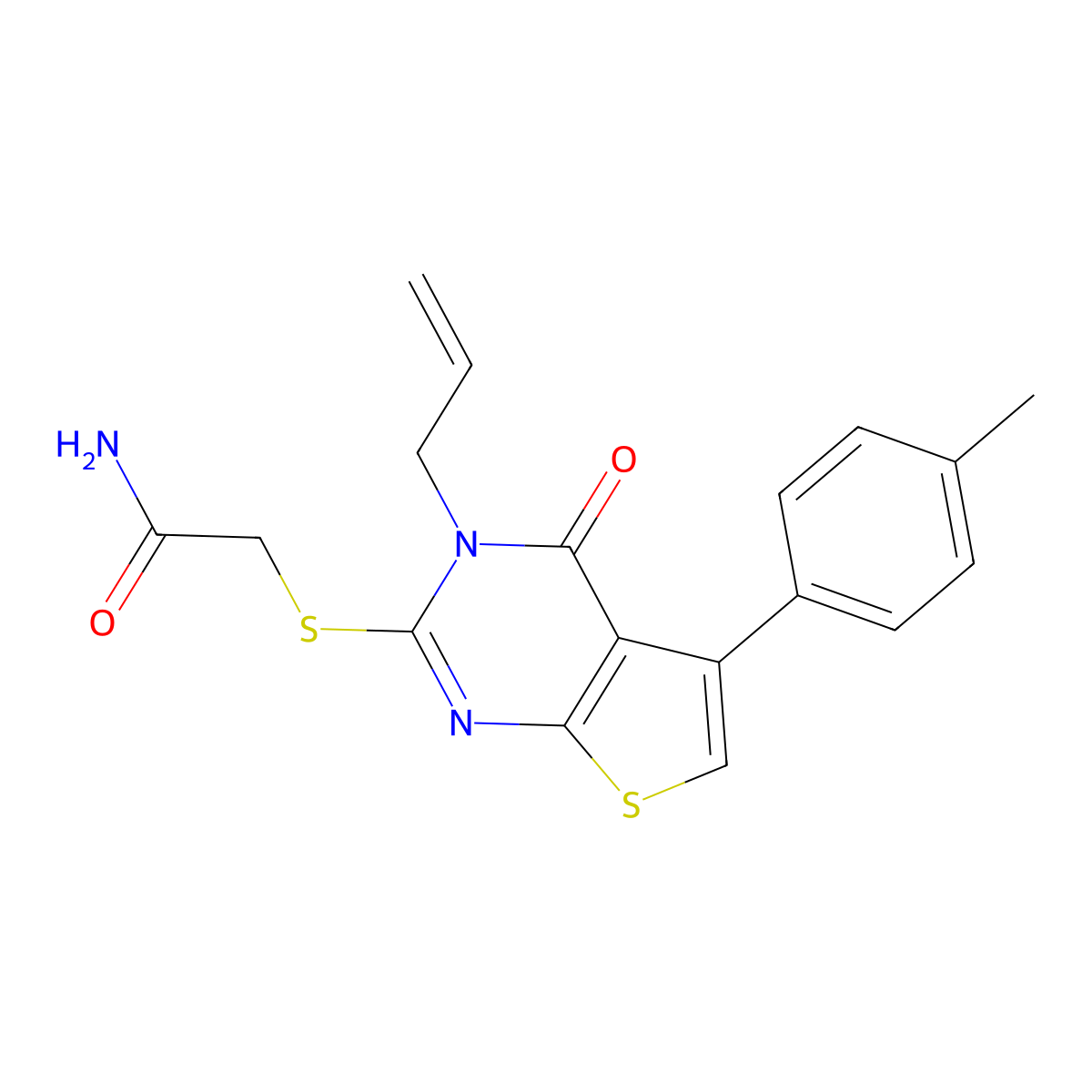 2-{[5-(4-Methylphenyl)-4-oxo-3-(prop-2-en-1-yl)-3,4-dihydrothieno[2,3-d]pyrimidin-2-yl]sulfanyl}acetamide molecular structure, CAS 496026-58-5