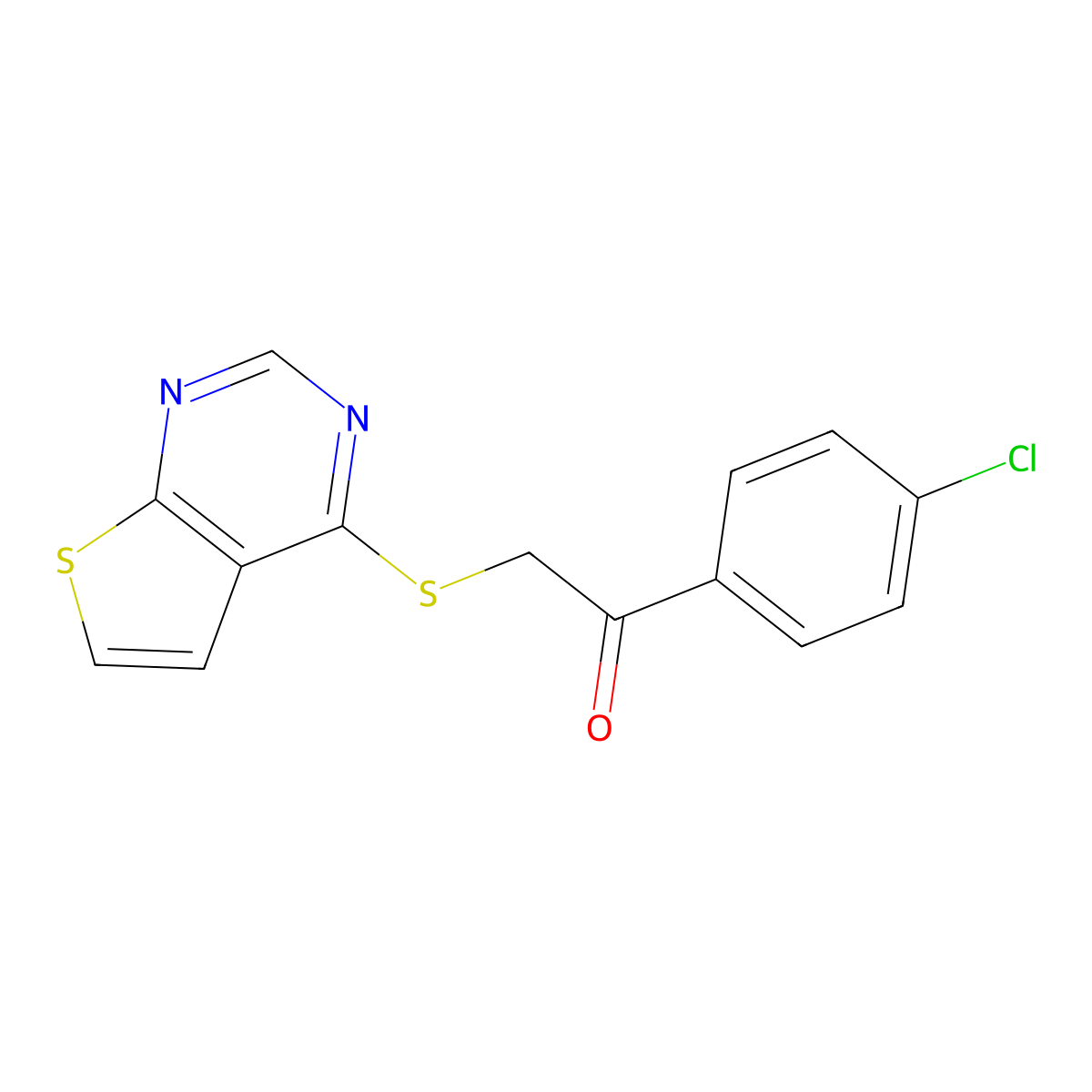 1-(4-Chlorophenyl)-2-(thieno[2,3-d]pyrimidin-4-ylsulfanyl)ethanone molecular structure, CAS 496026-83-6