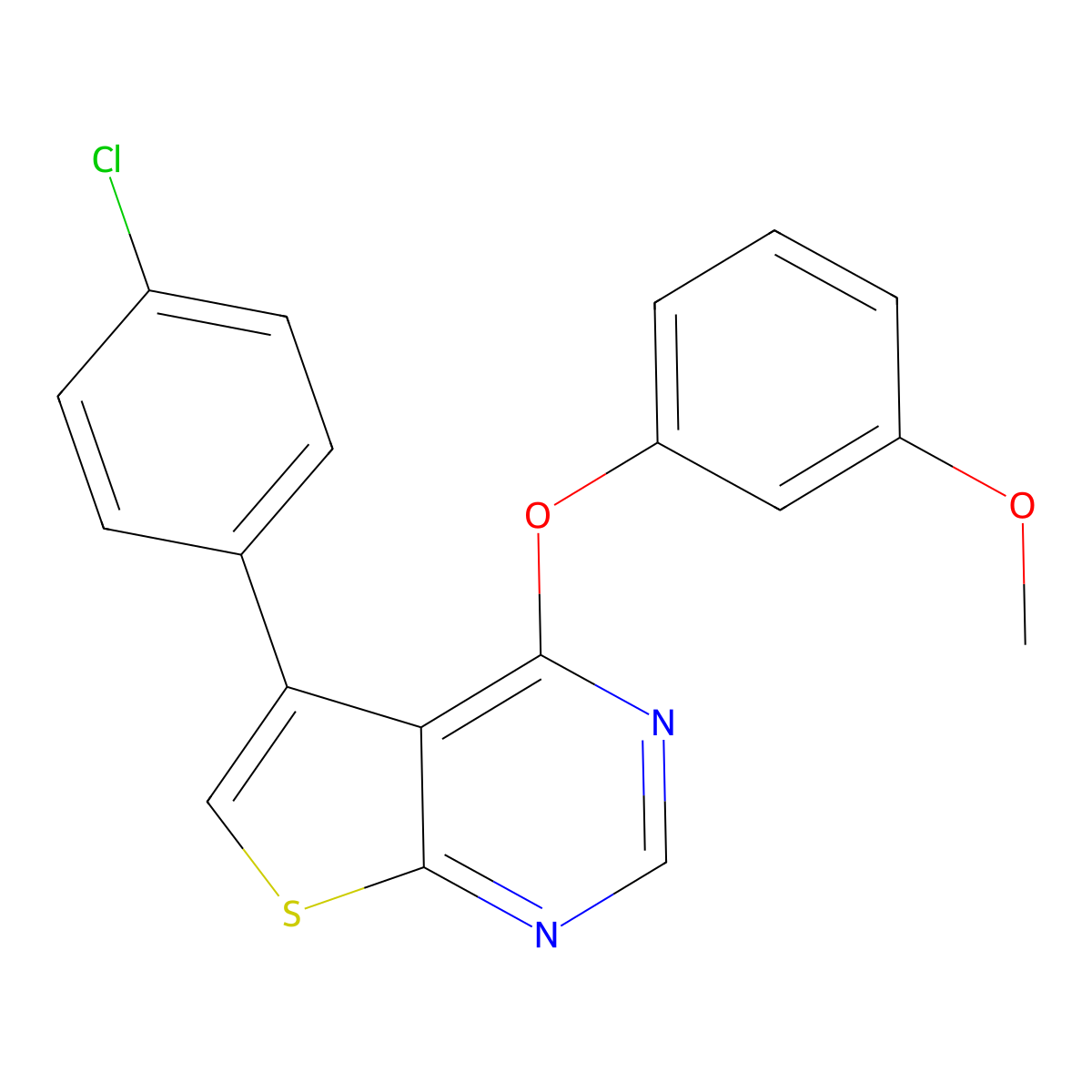 5-(4-Chlorophenyl)-4-(3-methoxyphenoxy)thieno[2,3-d]pyrimidine molecular structure, CAS 496026-90-5